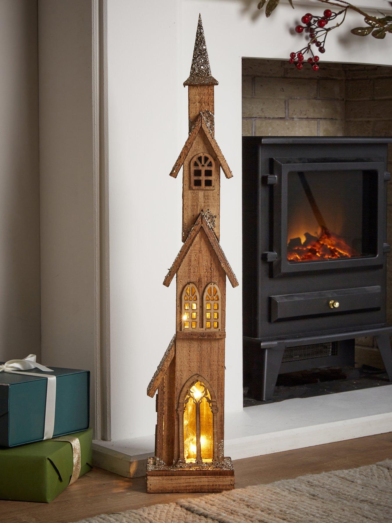 Heaven Sends Tall Wooden Light-up House Christmas Decoration - 75 cm