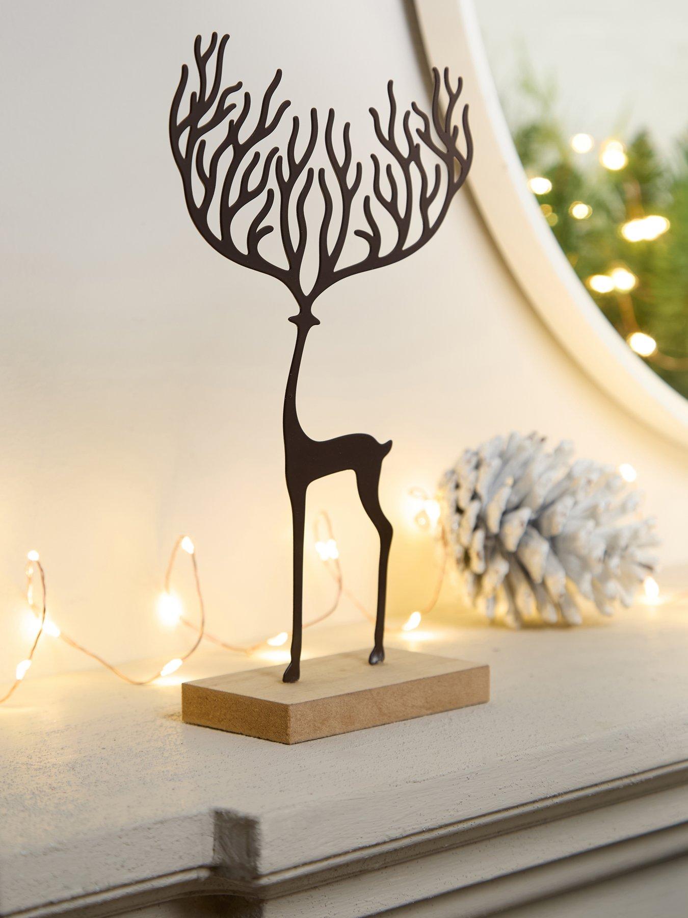 Heaven Sends Deer with Large Antlers on Wooden Base Christmas Decoration