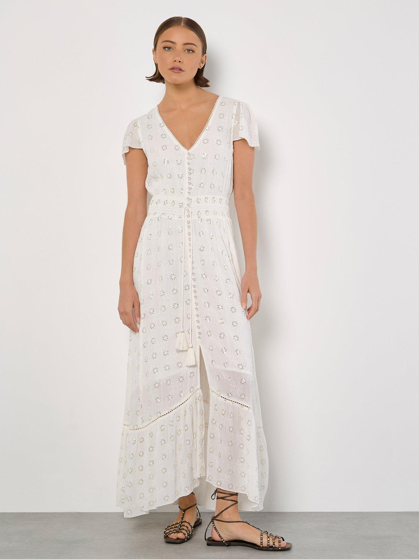 Apricot Apricot Embroidery Sequin Dress