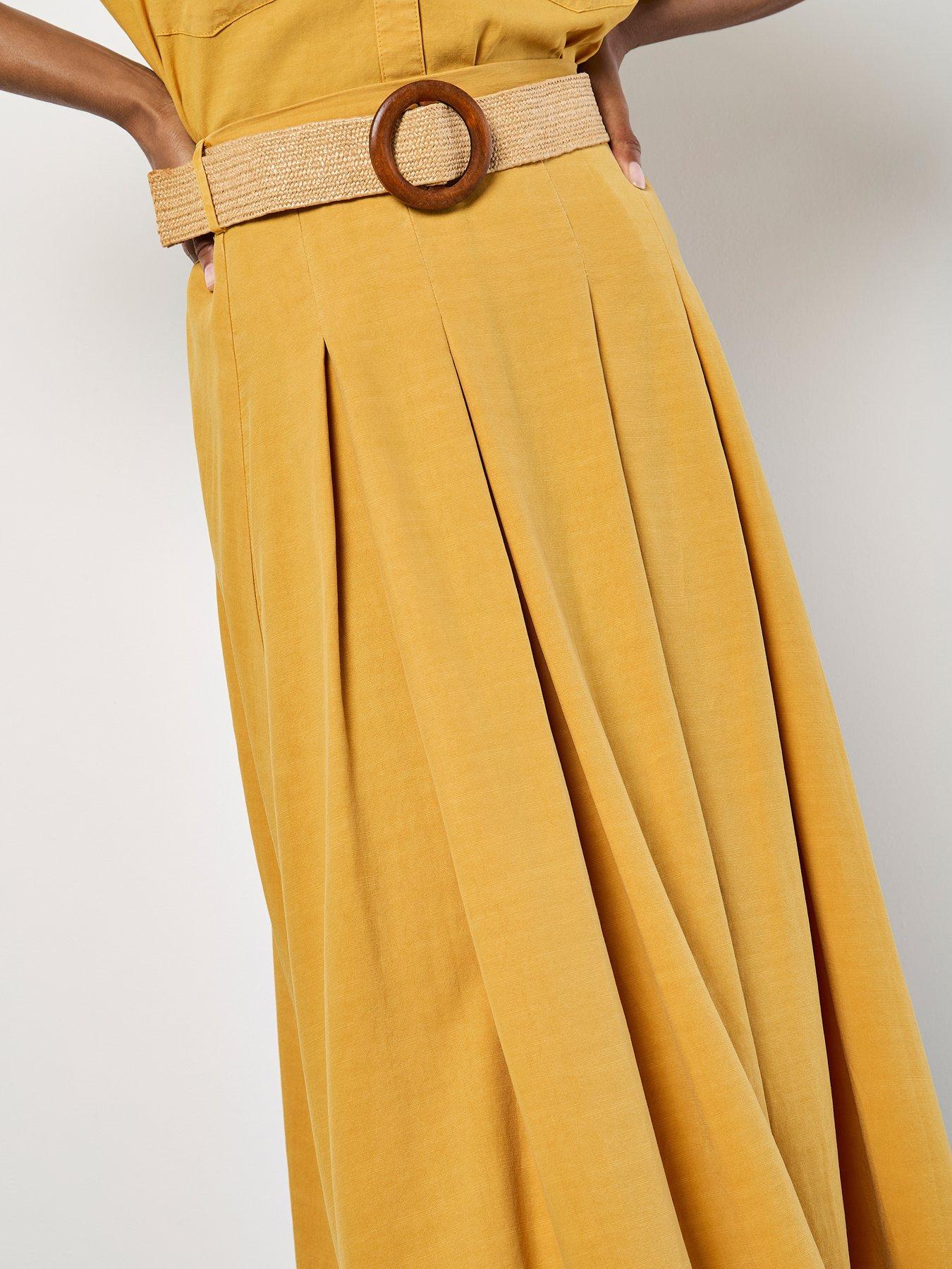 Image 1 of 4 of Apricot Boho Slub Belted Midi Skirt
