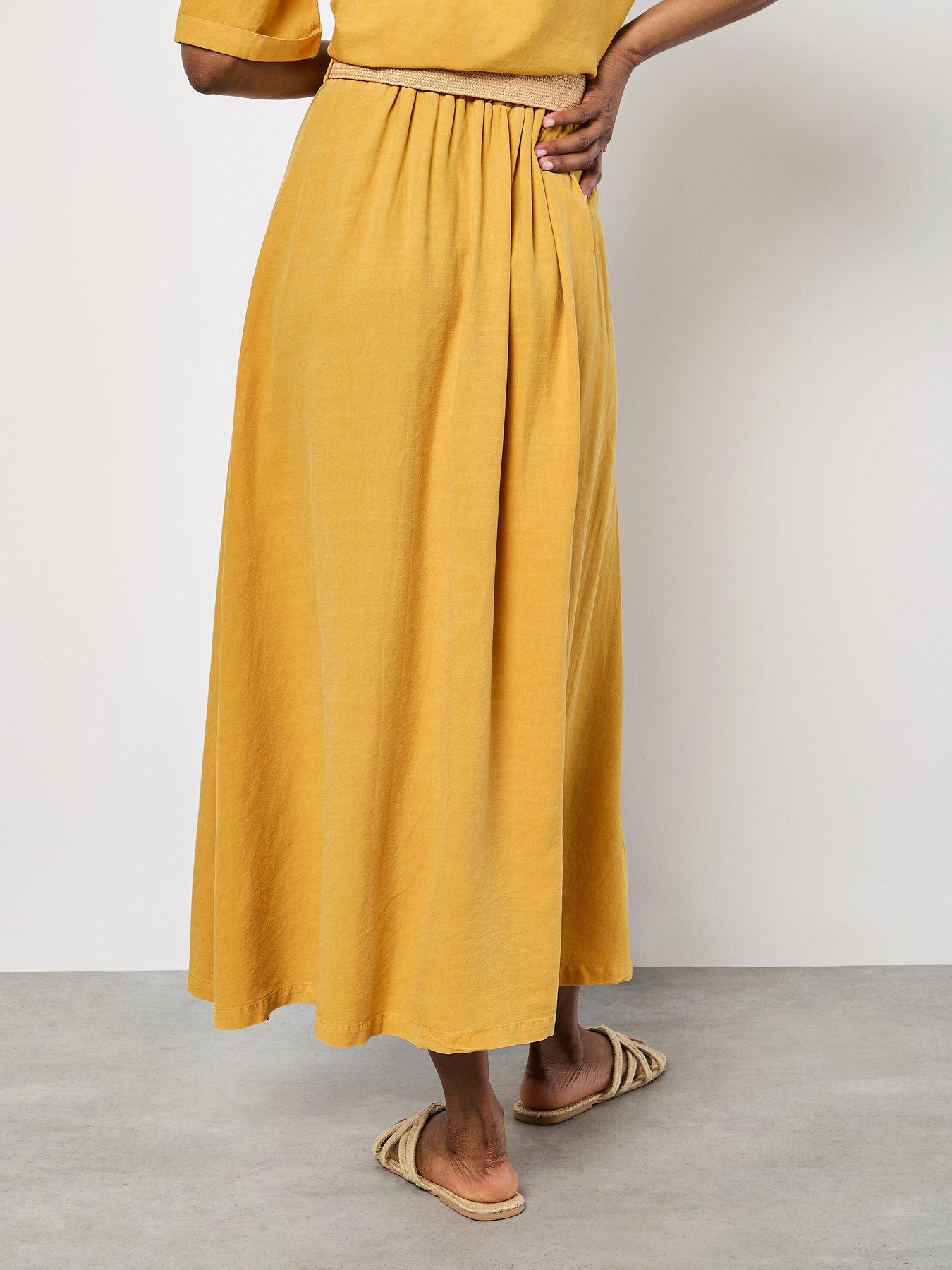 apricot-boho-slub-belted-midi-skirt-yellowstillFront