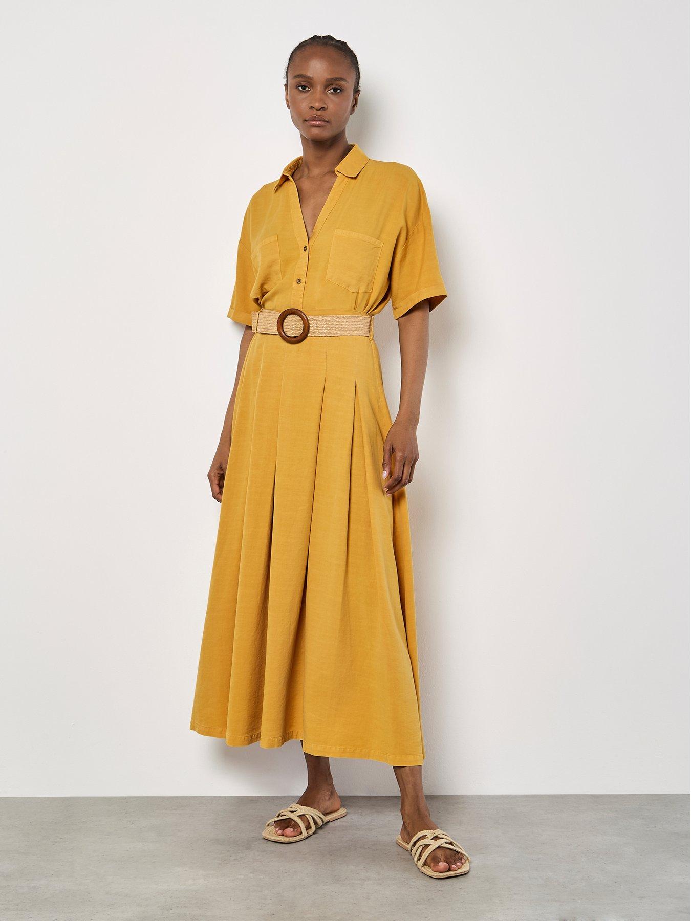 Image 3 of 4 of Apricot Boho Slub Belted Midi Skirt