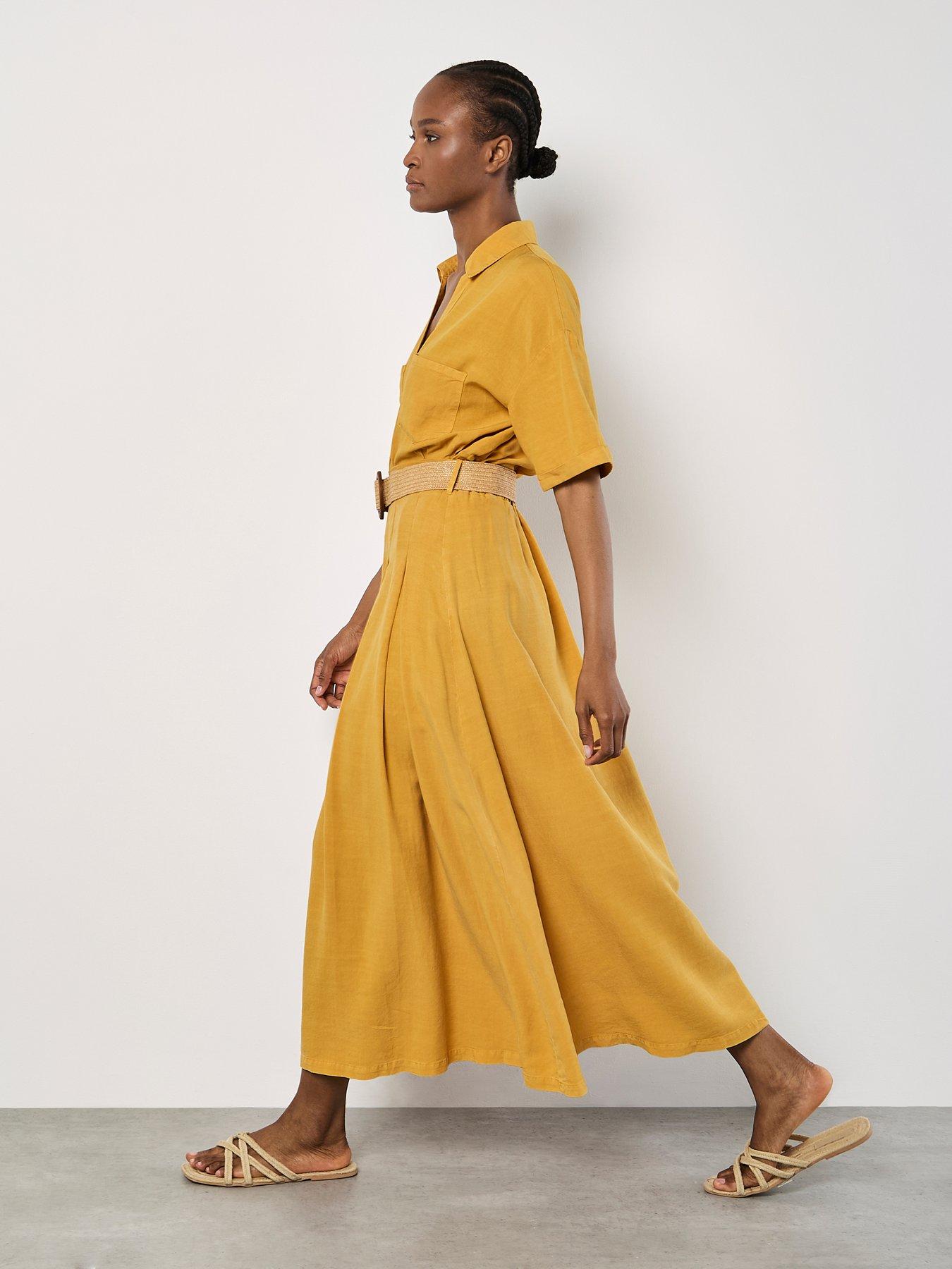 Image 4 of 4 of Apricot Boho Slub Belted Midi Skirt