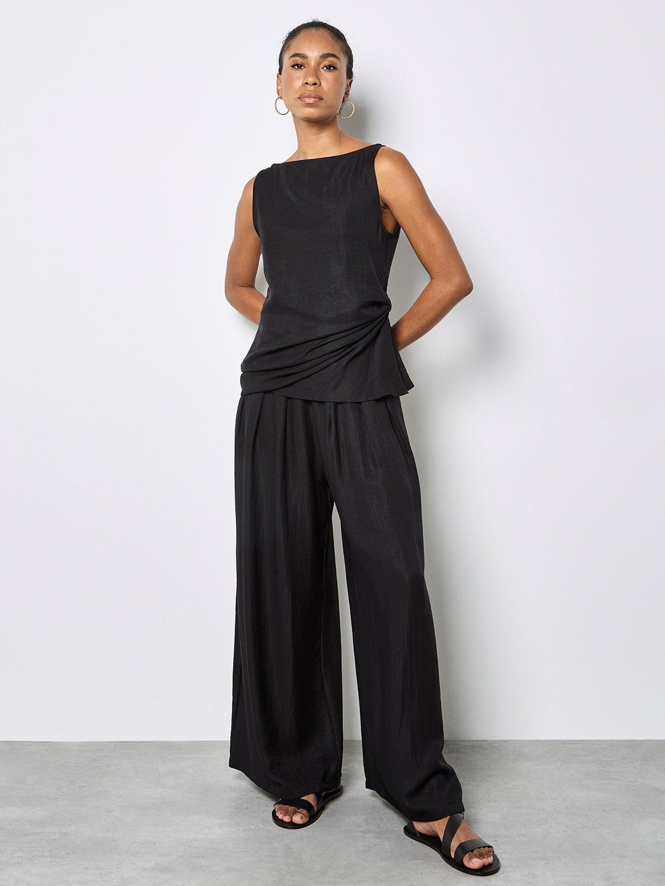 Apricot 3 Pleat Text Twill Wide Lg Trousers