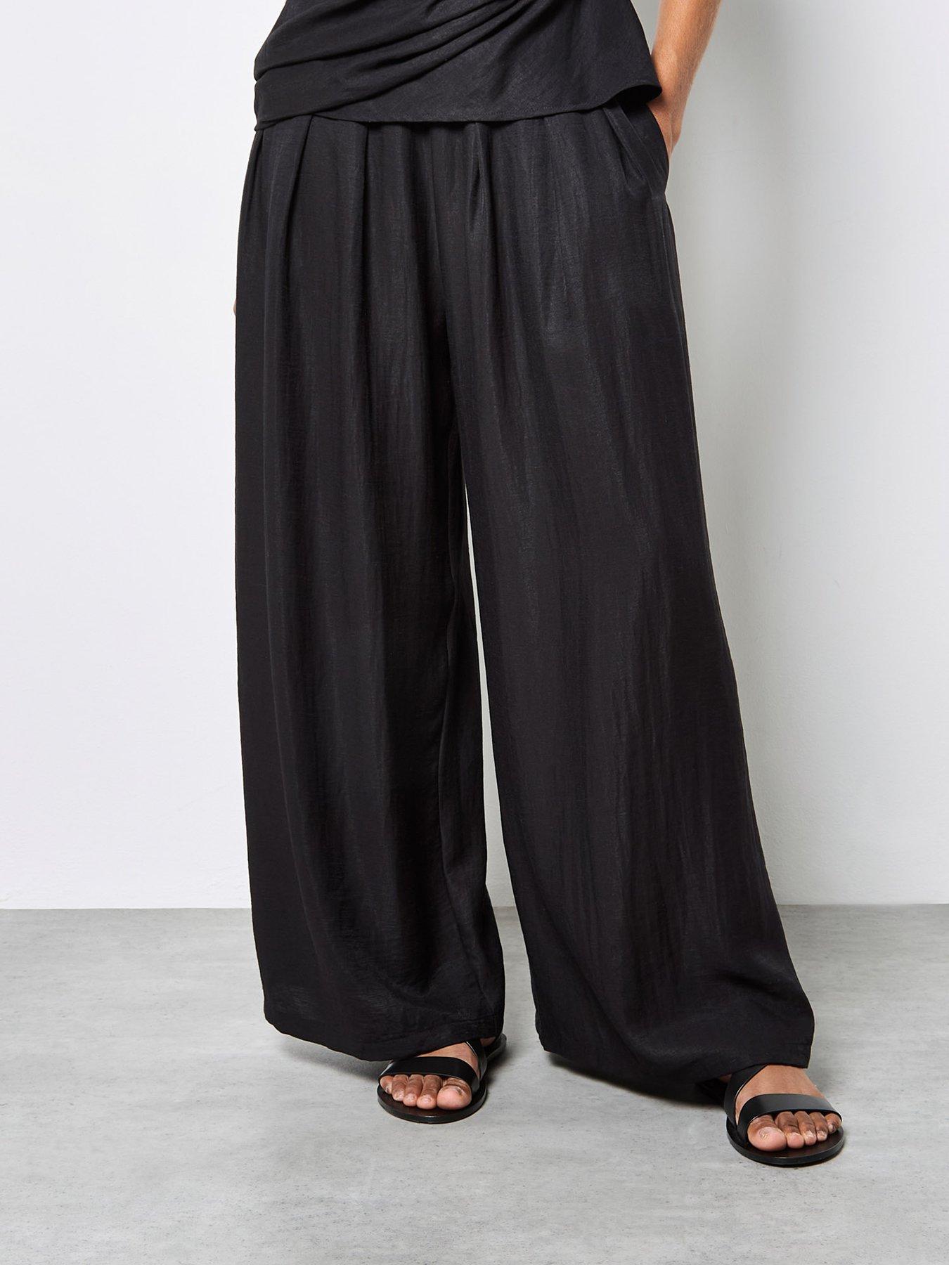 Image 4 of 4 of Apricot Textured Twill Wide-Leg Trousers - Black