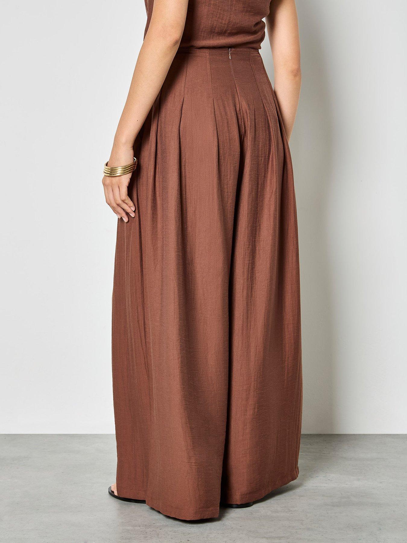 Image 2 of 5 of Apricot 3 Pleat Twill Wide Leg Trousers - Brown