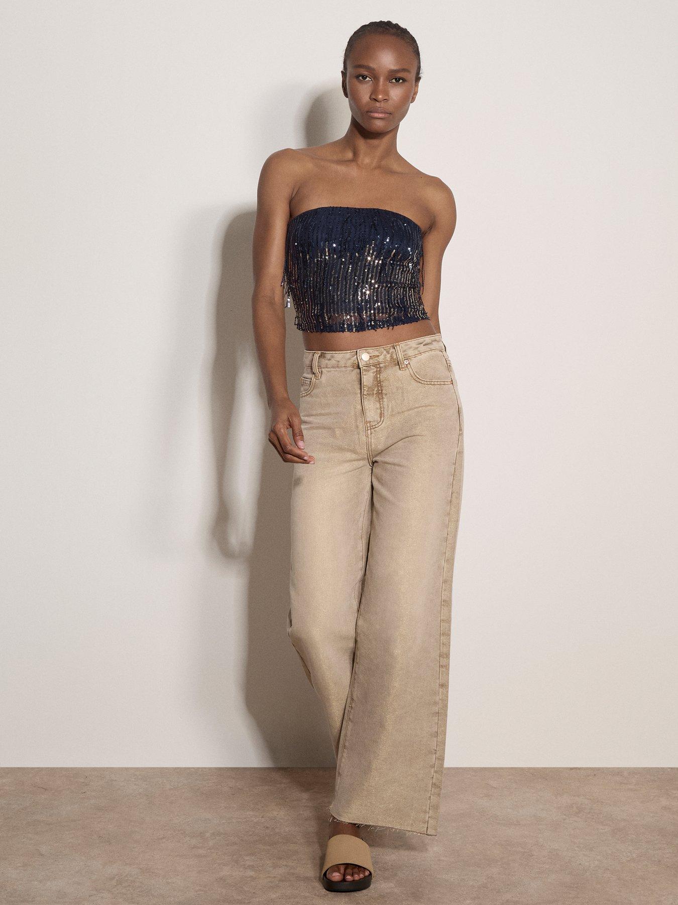 Image 3 of 4 of Apricot Fringe Sequins Bandeau Top
