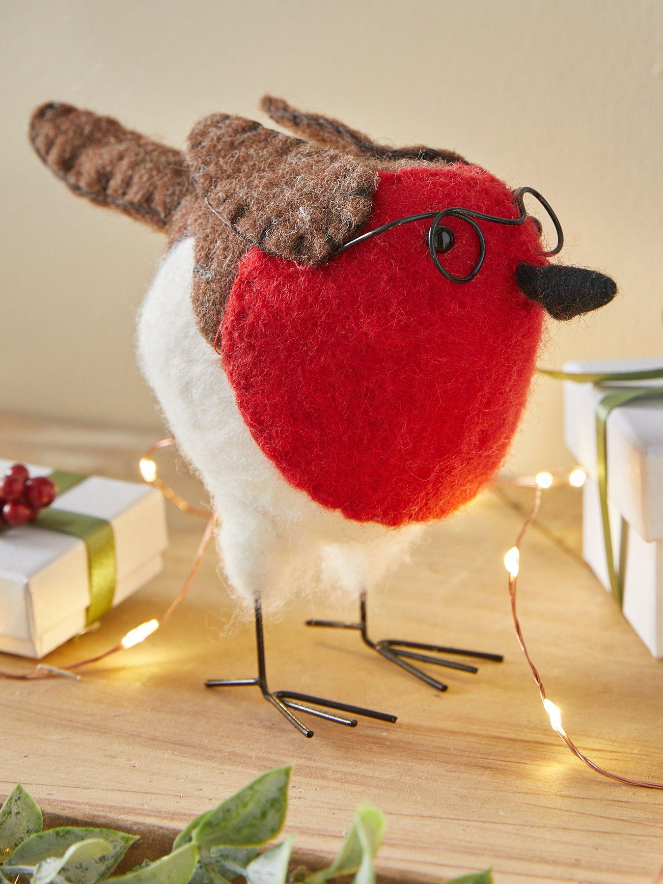 Image 1 of 6 of Heaven Sends Red Robin with Glasses Christmas Decoration