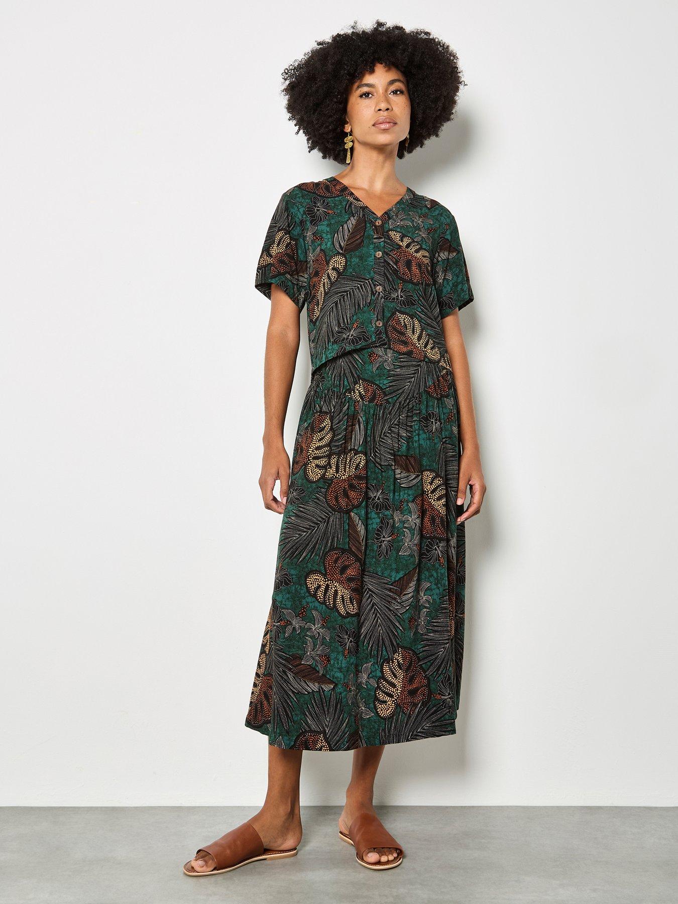 Image 1 of 5 of Apricot Palm Print Maxi Skirt