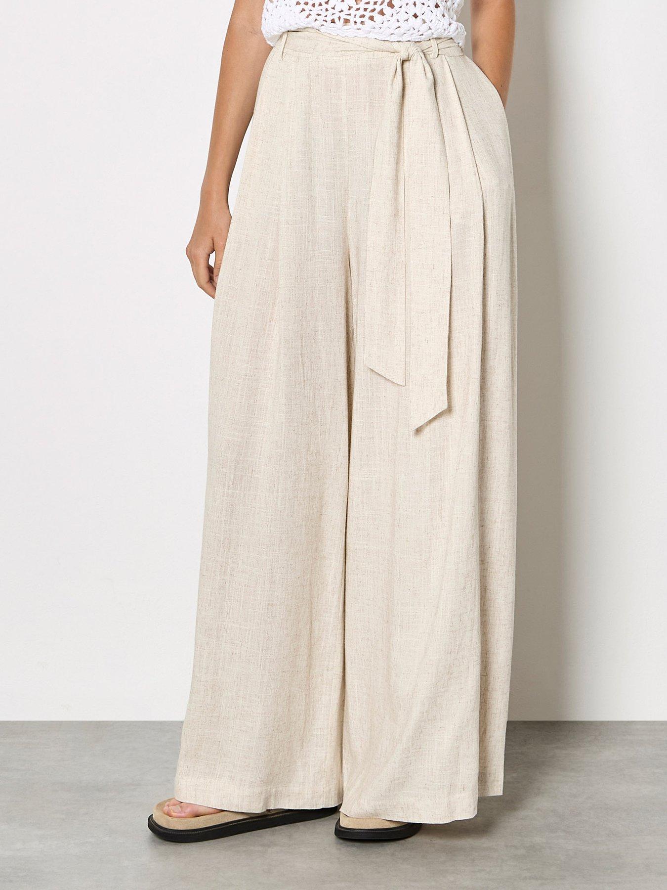 Apricot Wide Leg Linen Trousers - Cream