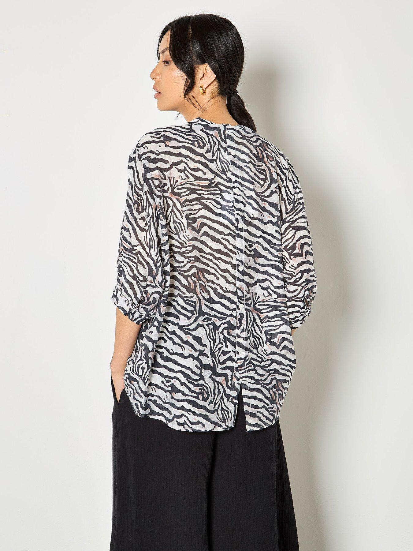 Image 2 of 4 of Apricot Zebra Oversized Semi-sheer Blouse