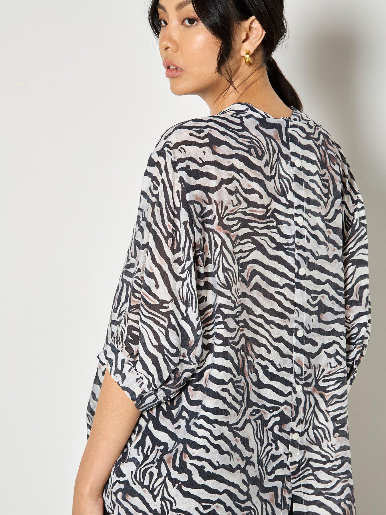 Image 4 of 4 of Apricot Zebra Oversized Semi-sheer Blouse