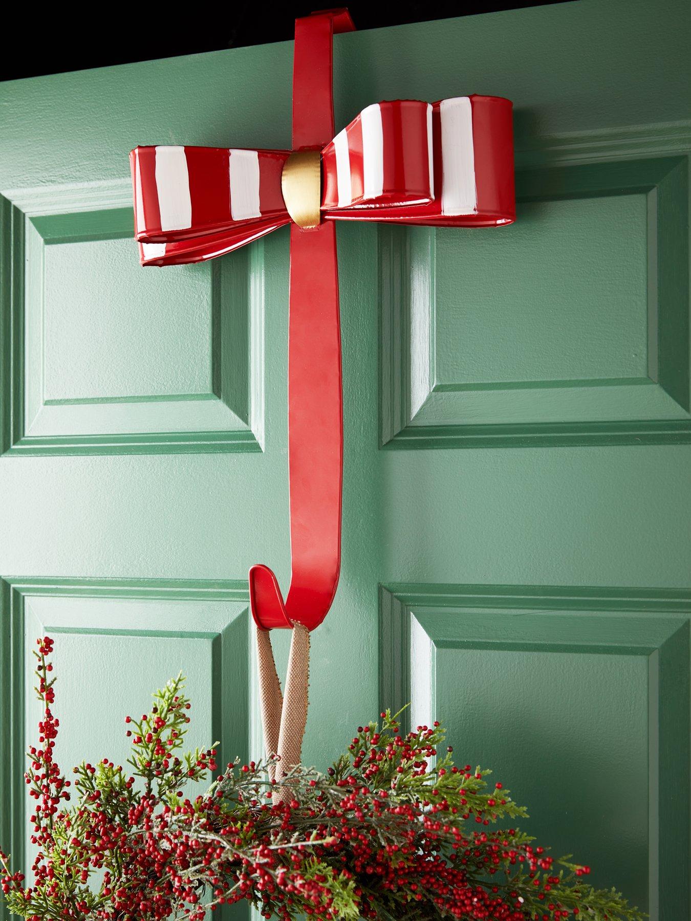 Heaven Sends Metal Red  &  White Bow Christmas Wreath Hanger