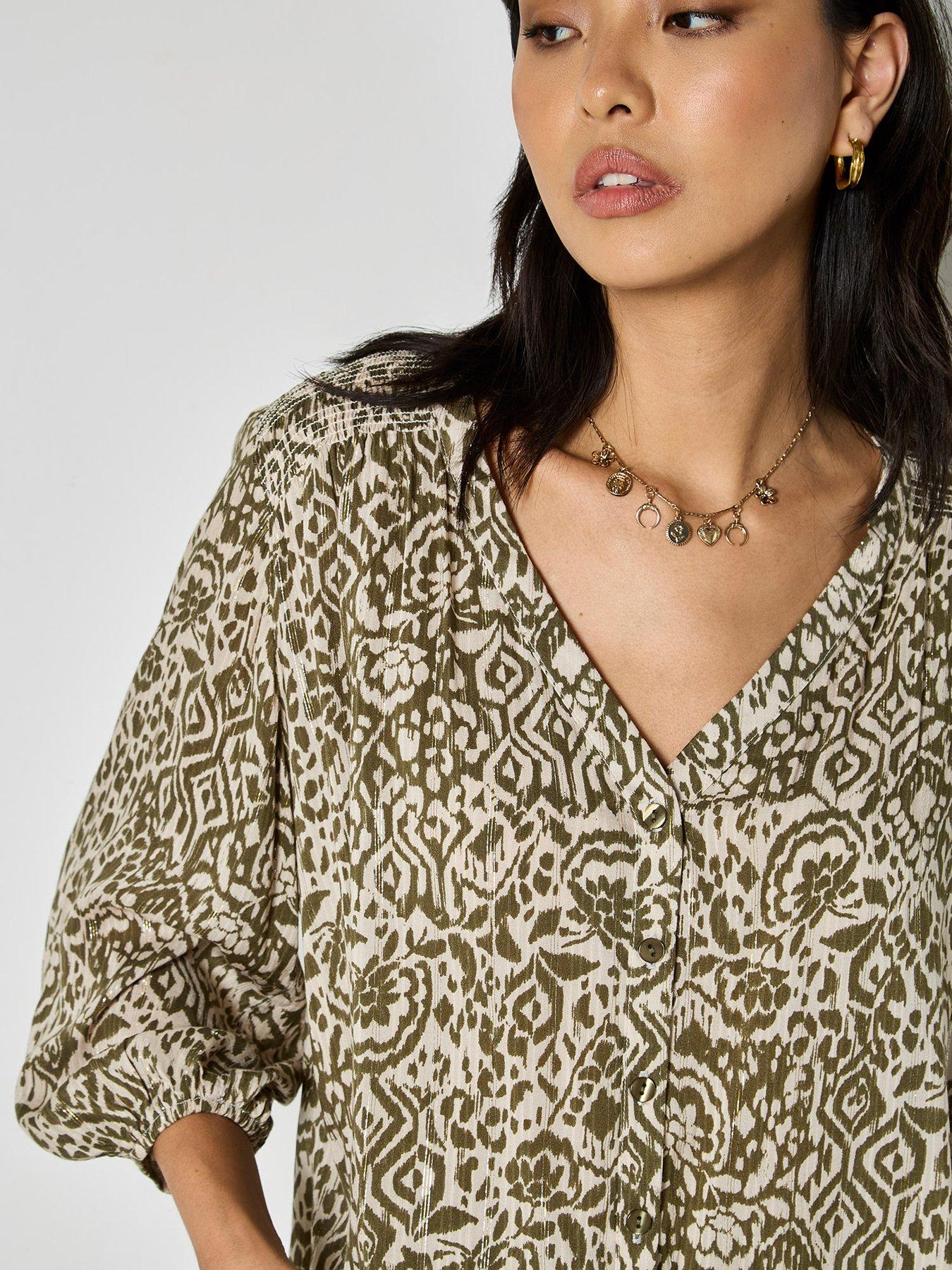 apricot-lurex-jacquard-blouse-with-smocking-at-yokeoutfit