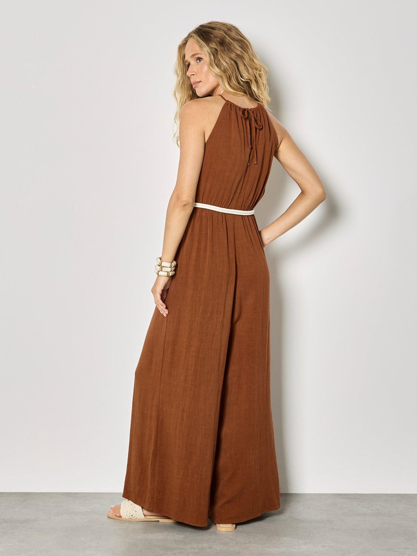 Image 2 of 5 of Apricot Apricot Halter Neck Rope Belt Jumpsuit
