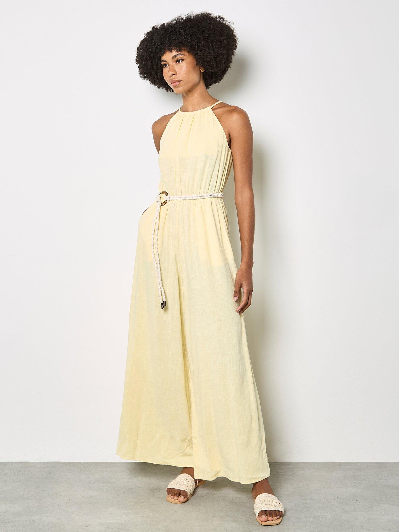 Image 1 of 4 of Apricot Apricot Halter Neck Rope Belt Jumpsuit