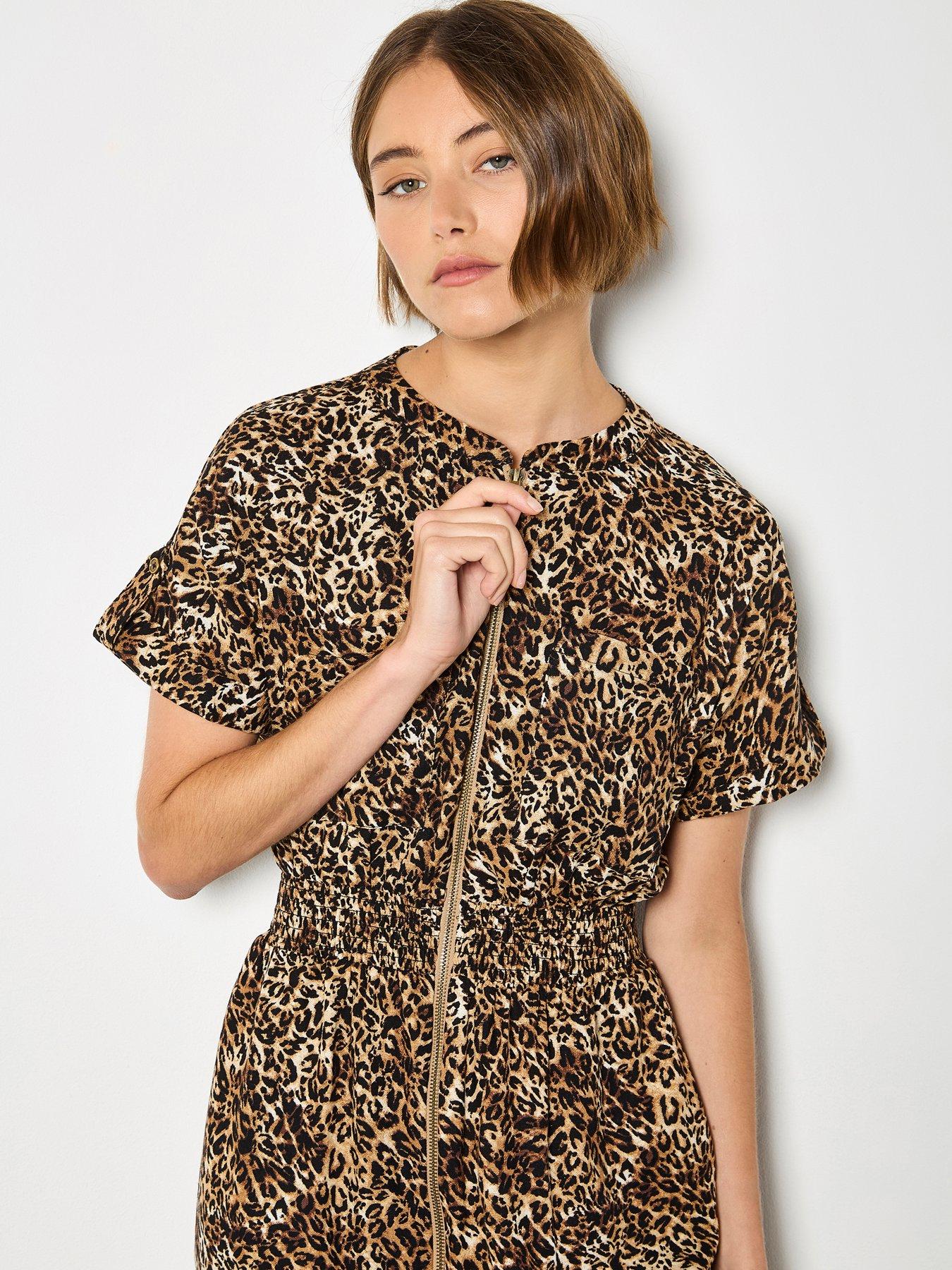 Image 1 of 4 of Apricot Zip Front Animal Utility Dress
