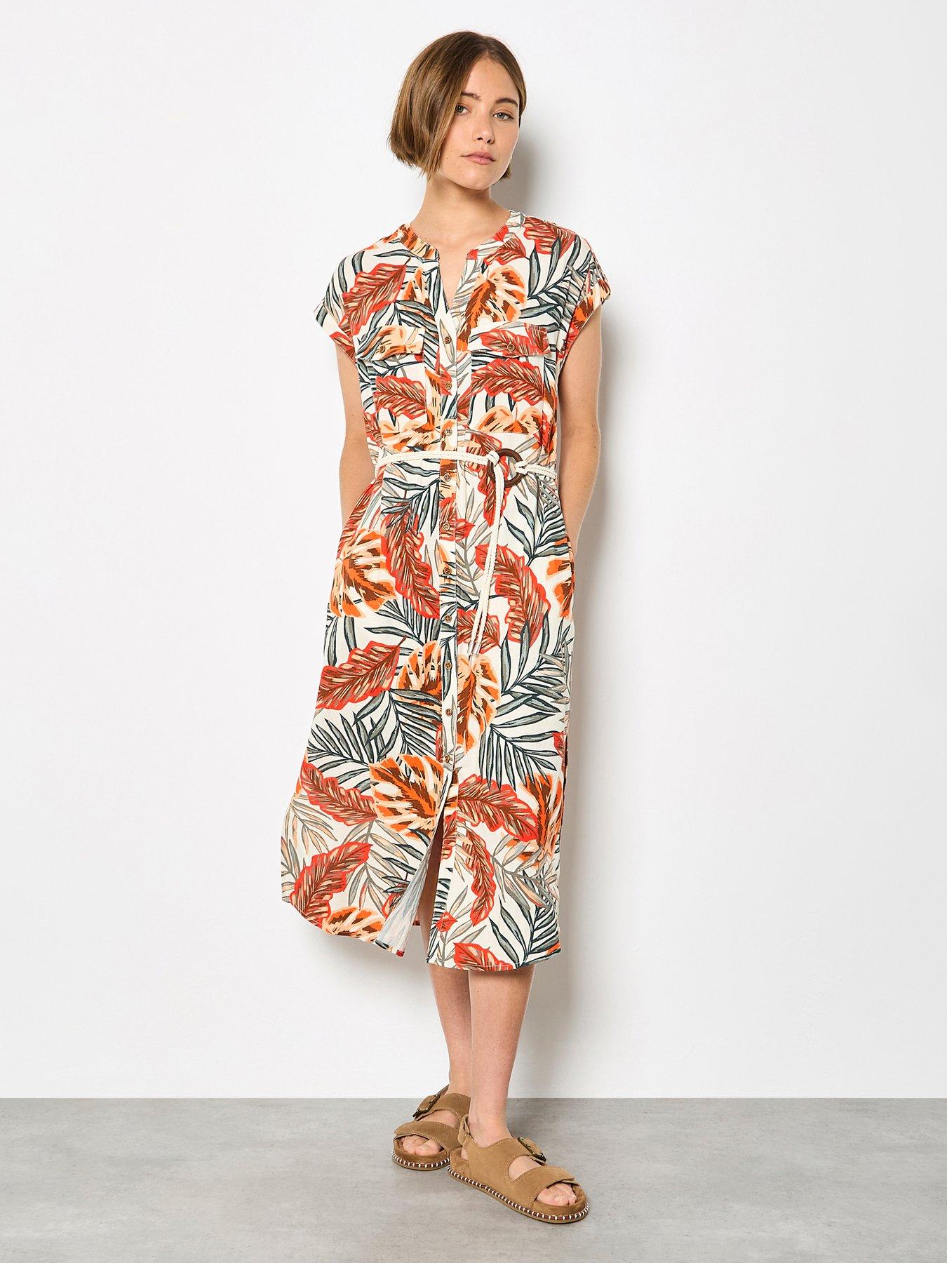 Image 1 of 4 of Apricot Painted Banana Leaf Dress