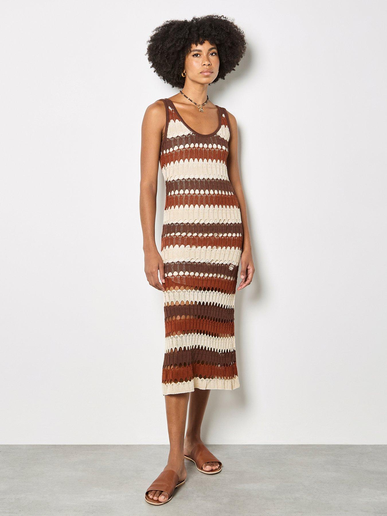 Apricot Crochet Stripe Midaxi Dress