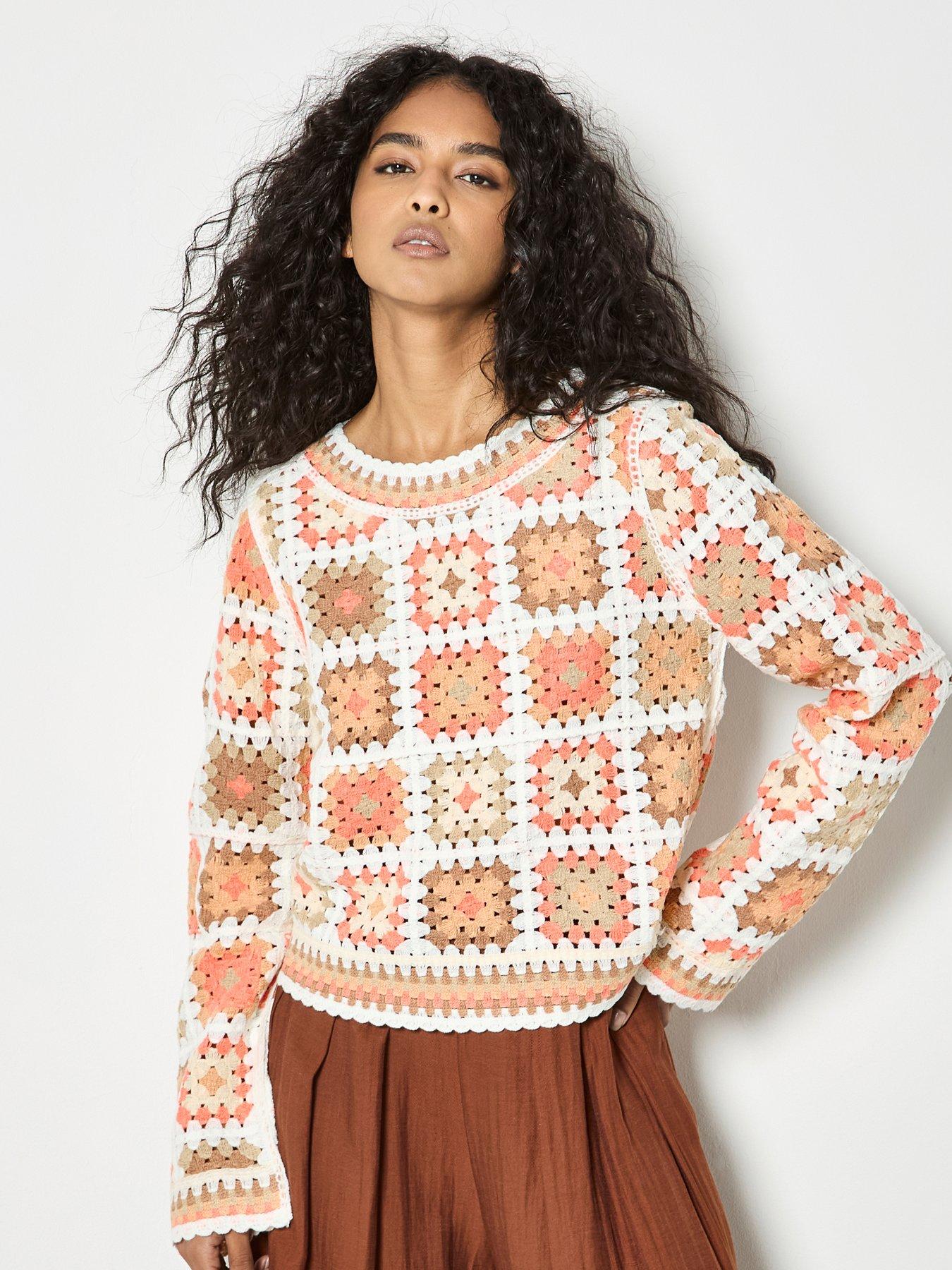 Image 1 of 4 of Apricot Crochet Squares Jumper