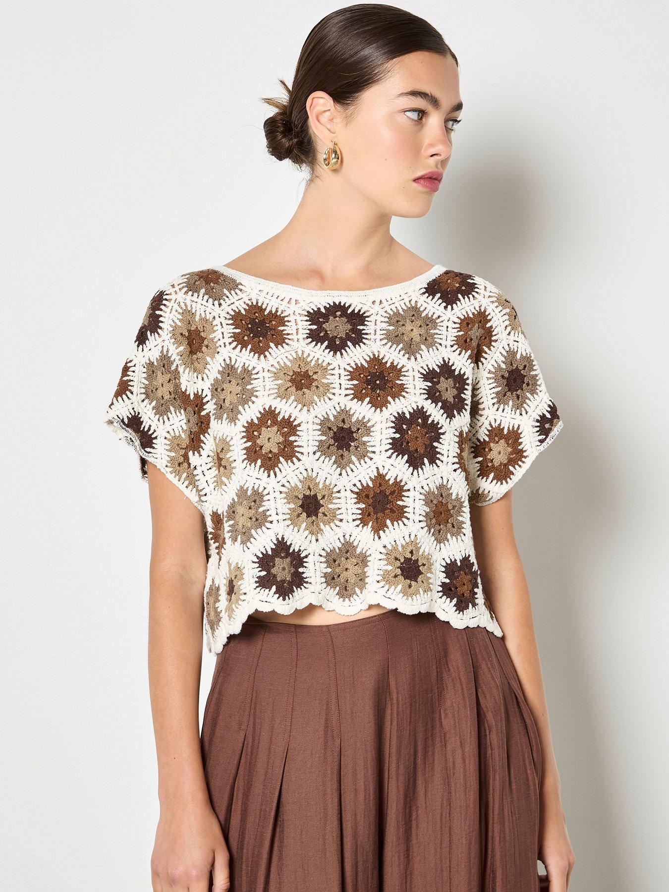 Apricot Apricot Hexagon Flowers Crochet Top