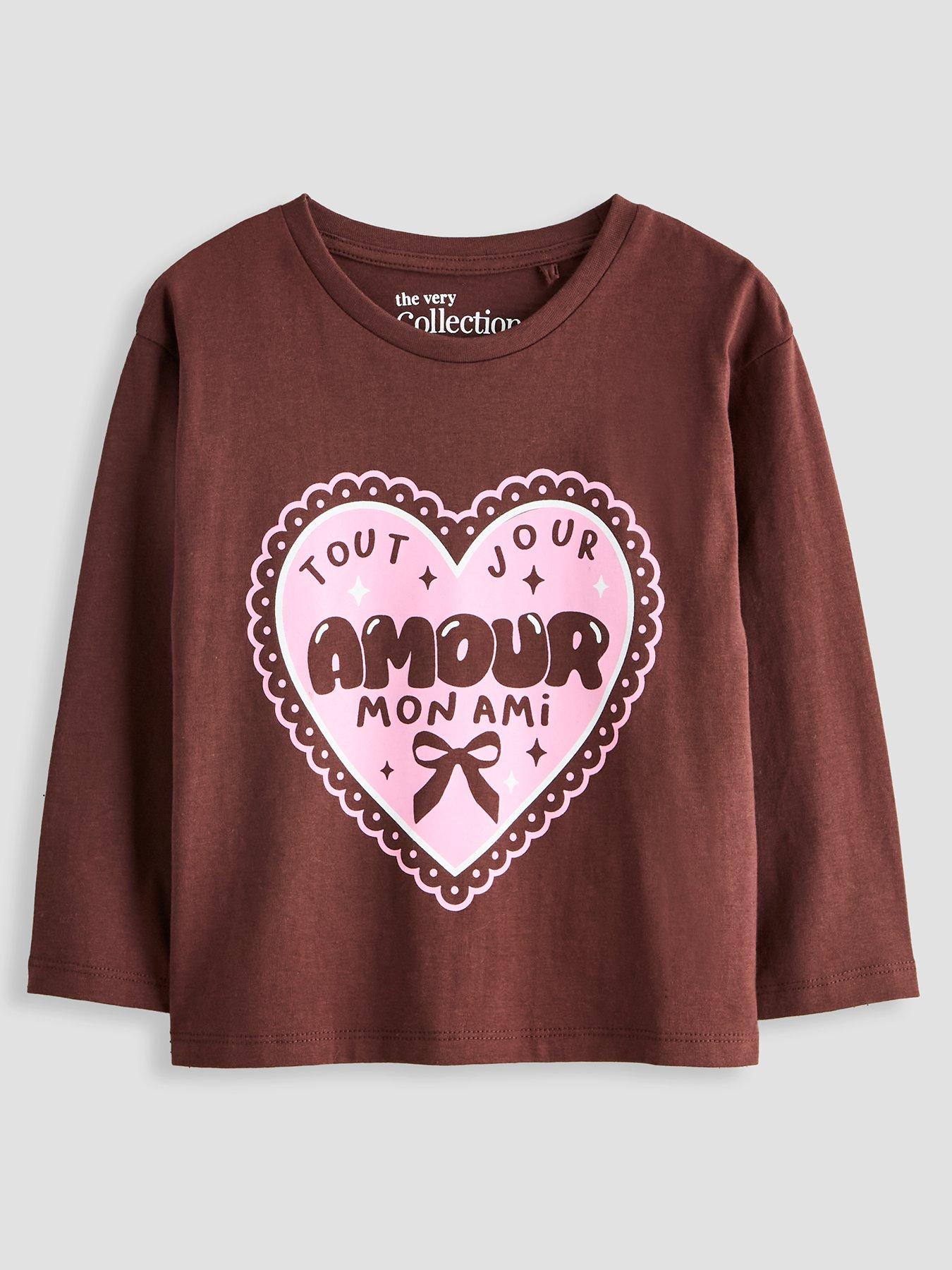 Image 1 of 4 of The Very Collection Girls Cotton Rich Amour Long Sleeve Top (9 months - 7 years) - Brown