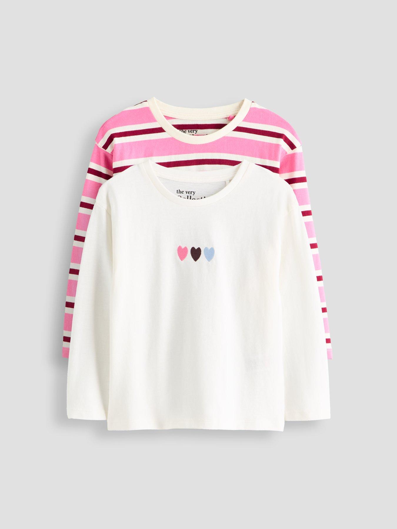 The Very Collection Girls Cotton Rich 2 Pack Long Sleeve Tshirts - Multi
