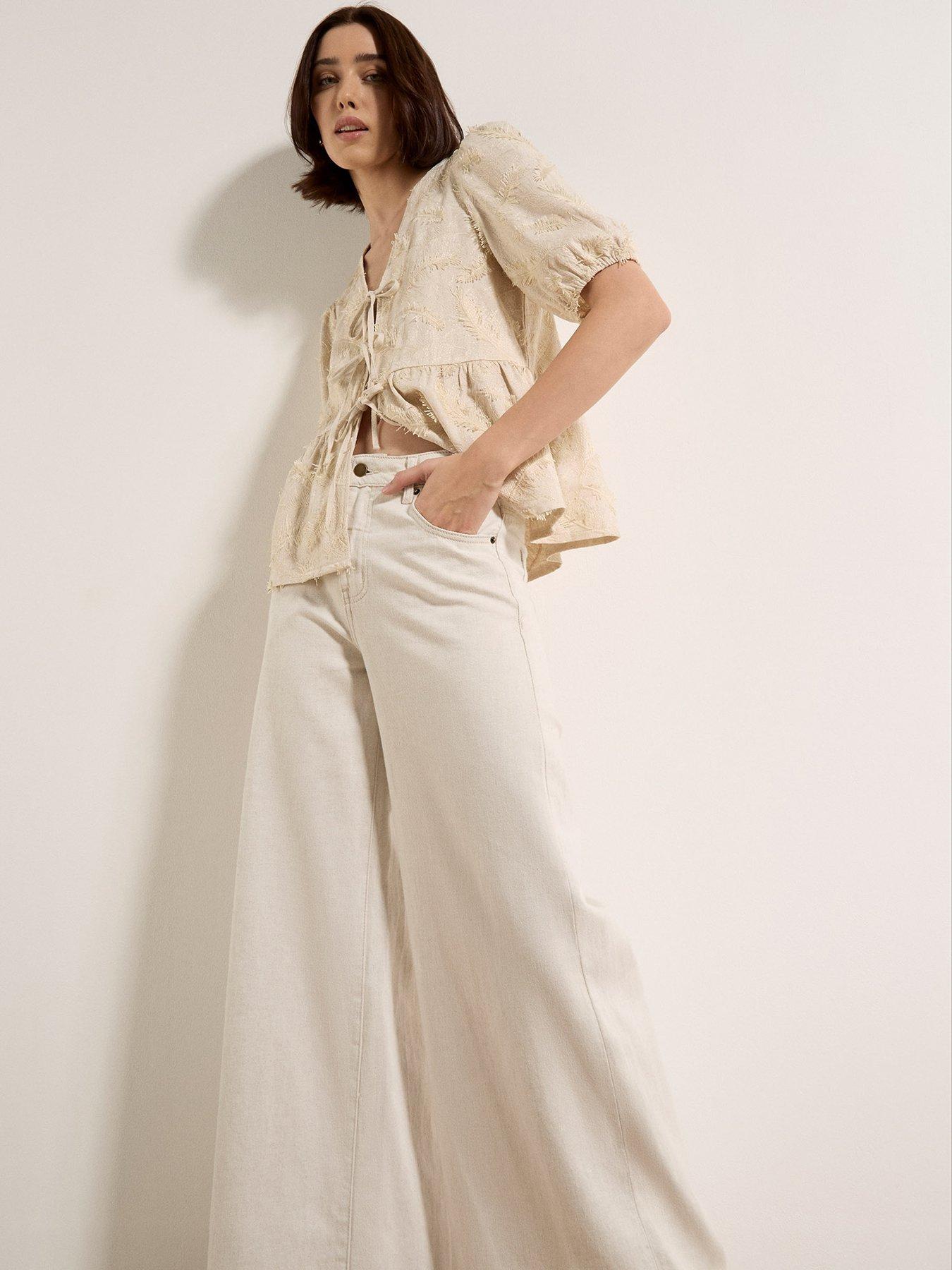 Image 4 of 6 of Apricot Zana Wide Leg Linen Mix Jeans - Cream