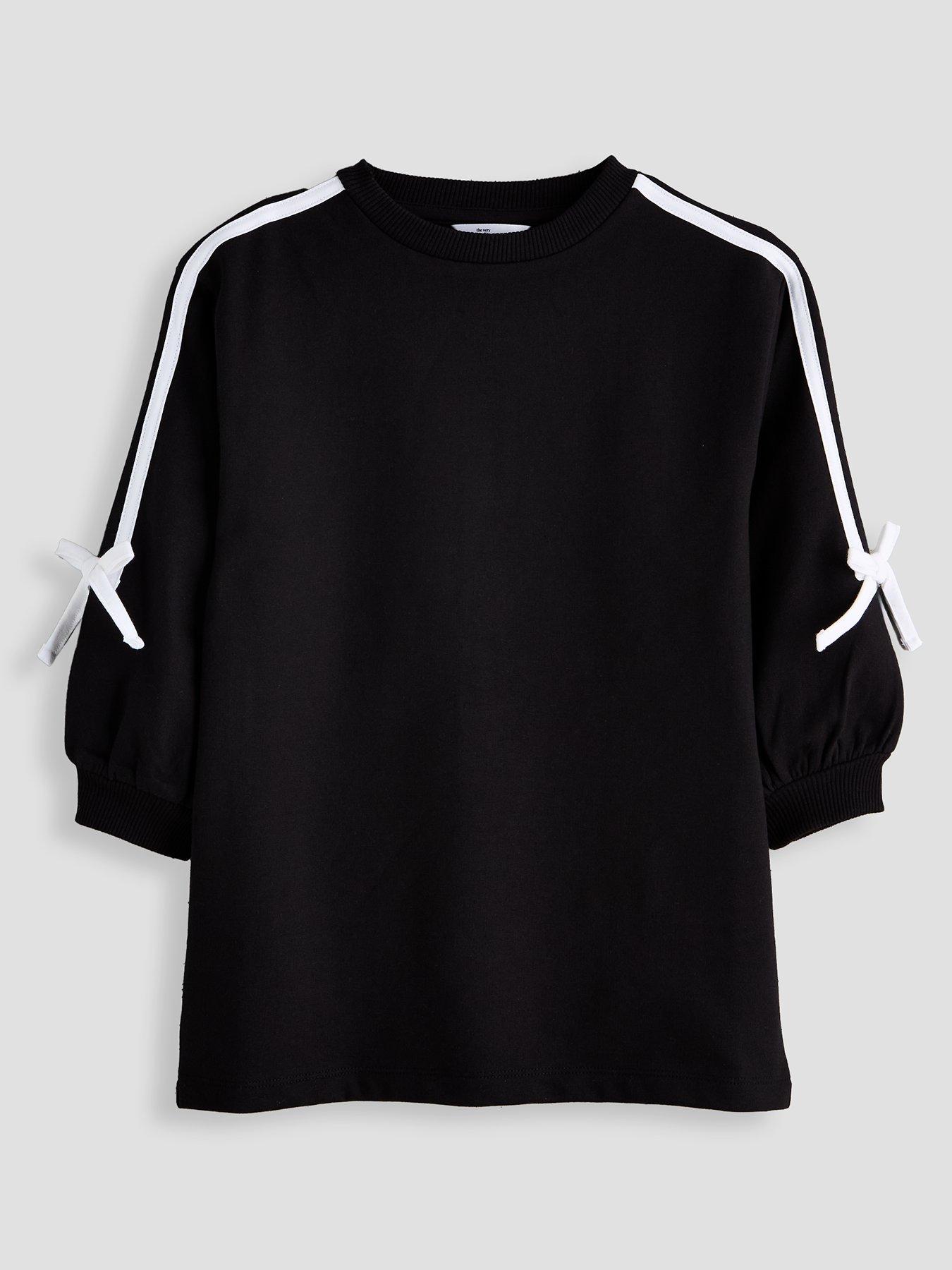 Image 1 of 4 of The Very Collection Girls Sweat Dress With Side Stripe and Bow Detail (3 - 16 years) - Black