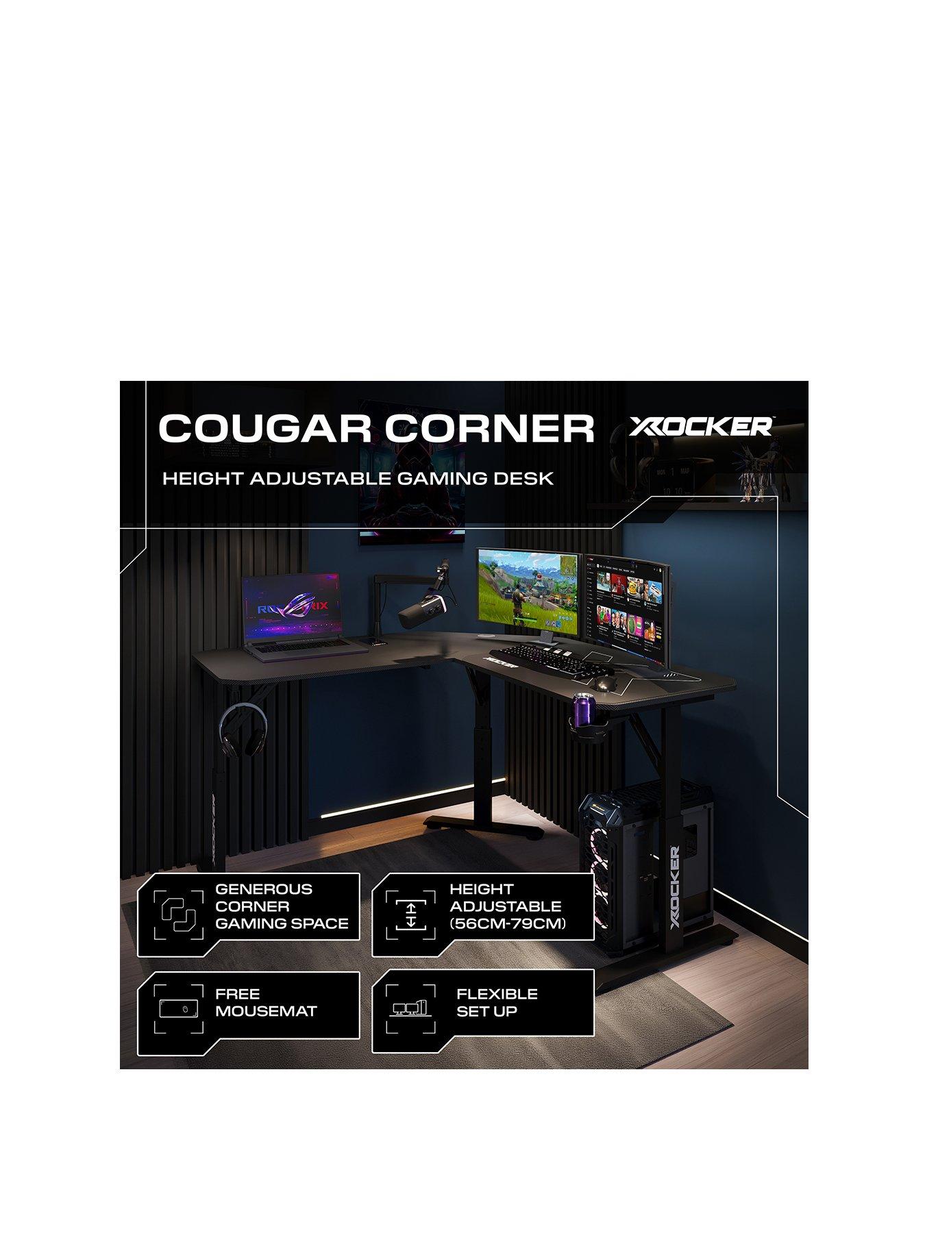 Image 2 of 7 of X Rocker Cougar Corner Height Adjustable Gaming Desk with Mousepad