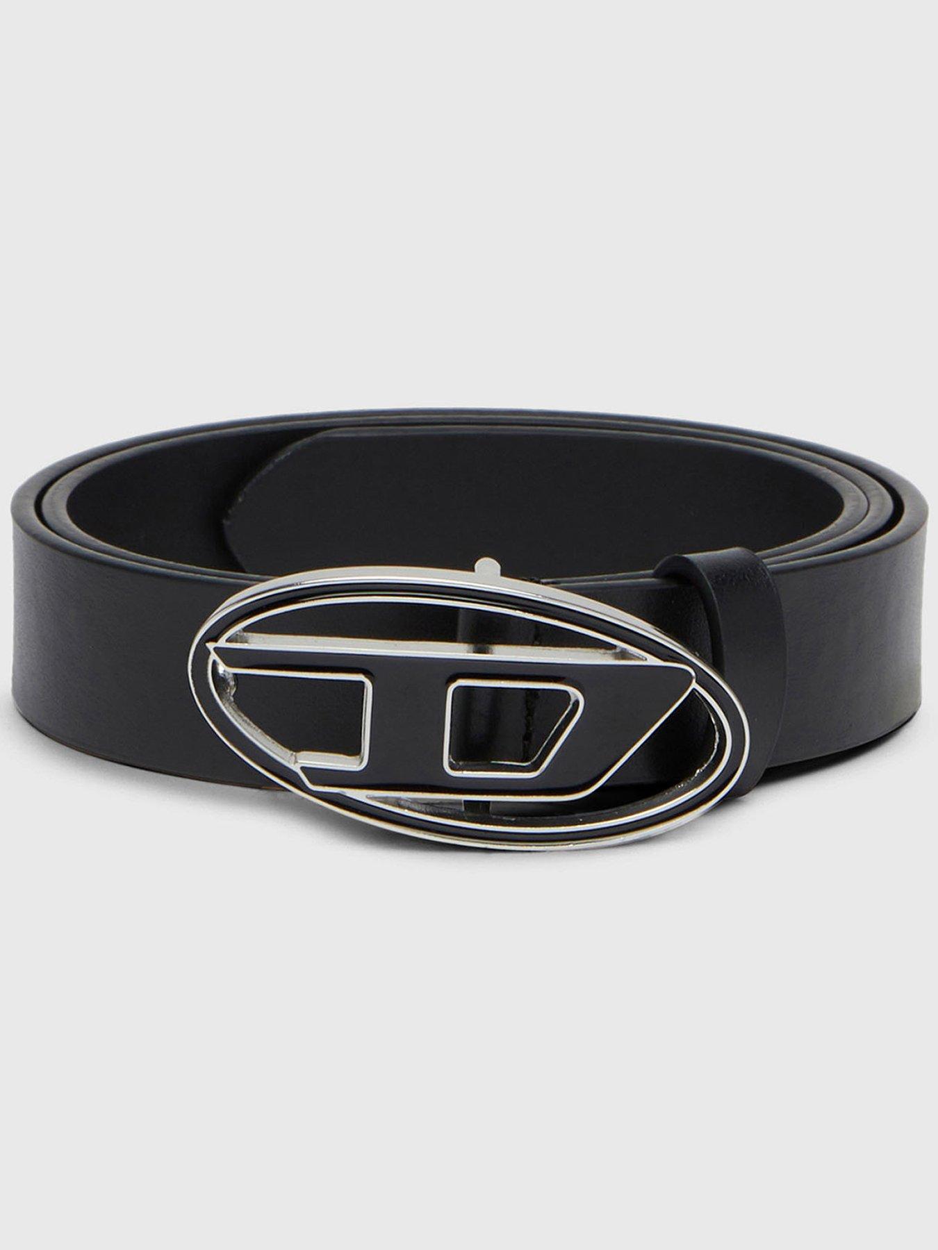Image 1 of 3 of Diesel Womens Leather Logo Buckle Adjustable Belt - Black