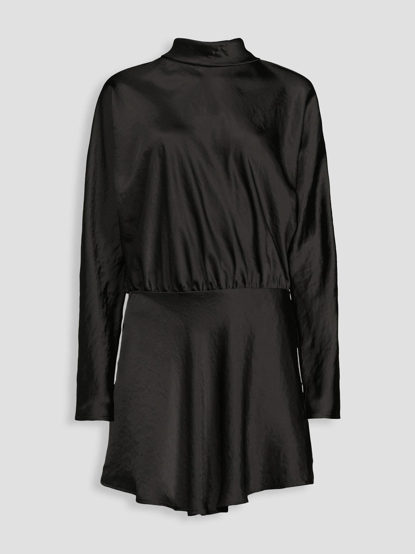Image 7 of 7 of The Very Collection Satin Scarf Detail Flippy Mini Dress - Black
