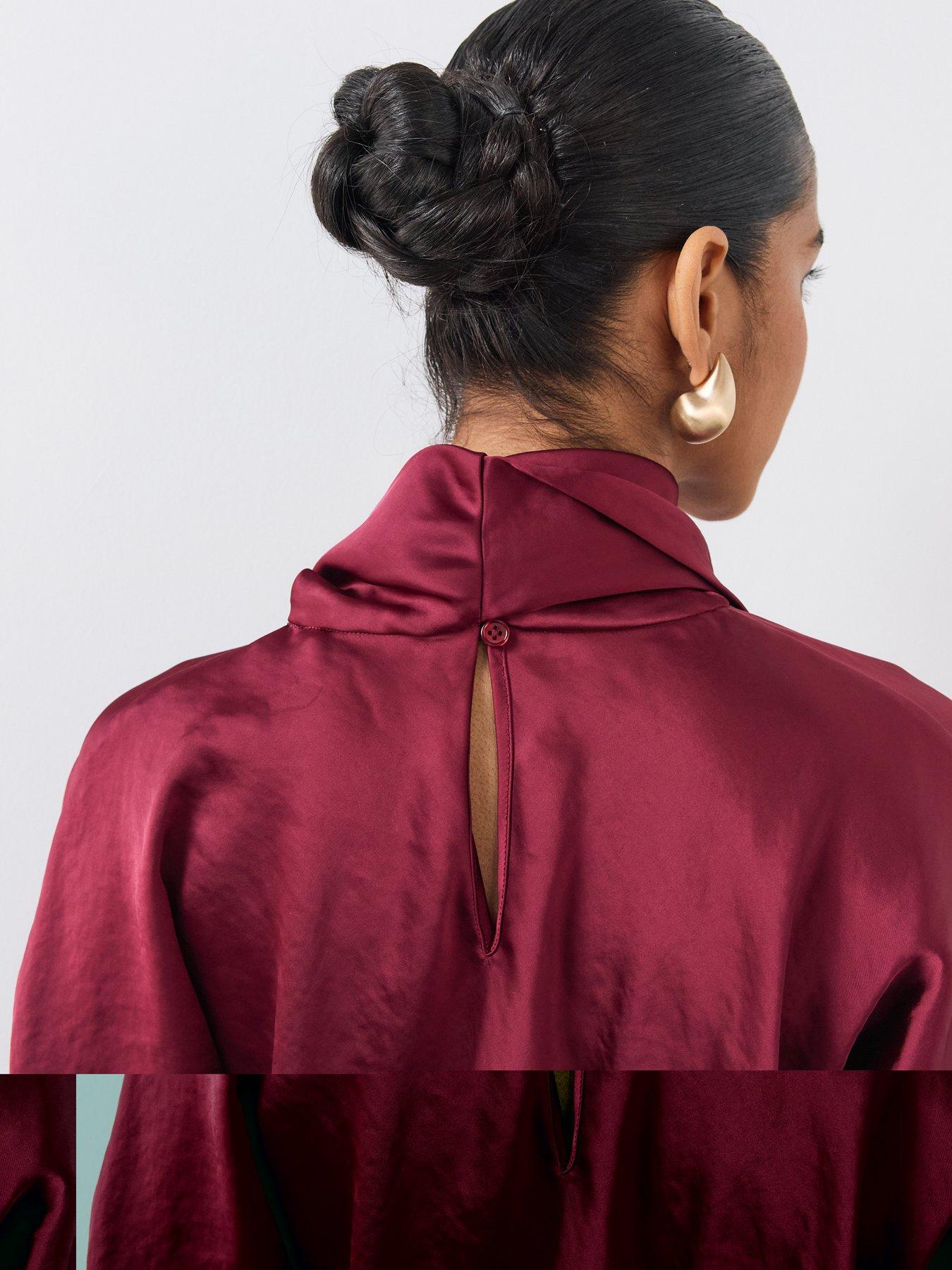 Image 4 of 6 of The Very Collection Womens Teatro Satin Scarf Detail Flippy Mini Dress - Burgundy