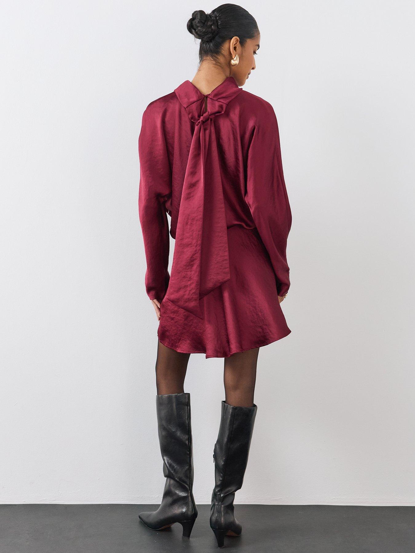 Image 5 of 6 of The Very Collection Womens Teatro Satin Scarf Detail Flippy Mini Dress - Burgundy