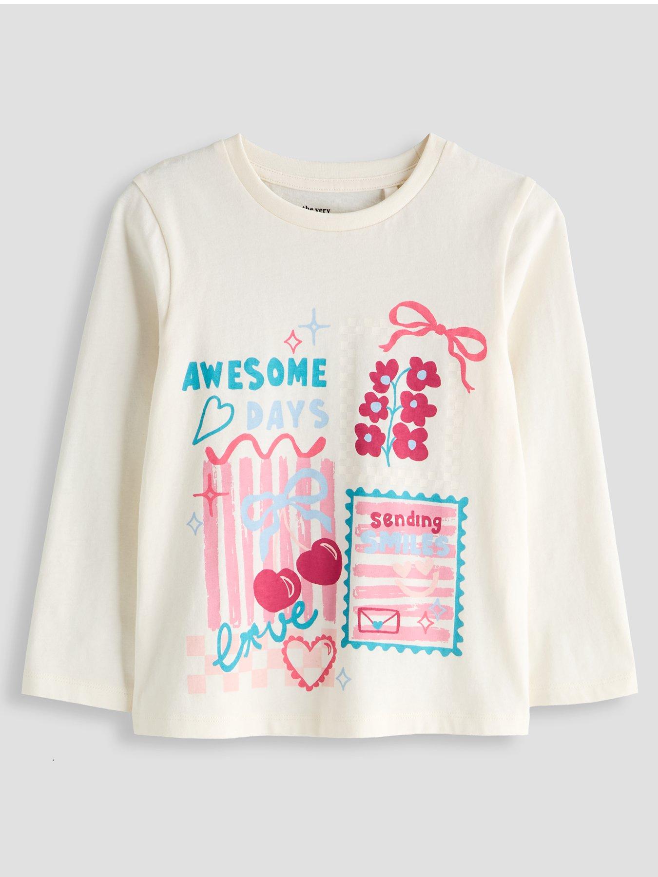 The Very Collection Girls Cotton Rich Cherry And Love Print Long Sleeve Tshirt - White