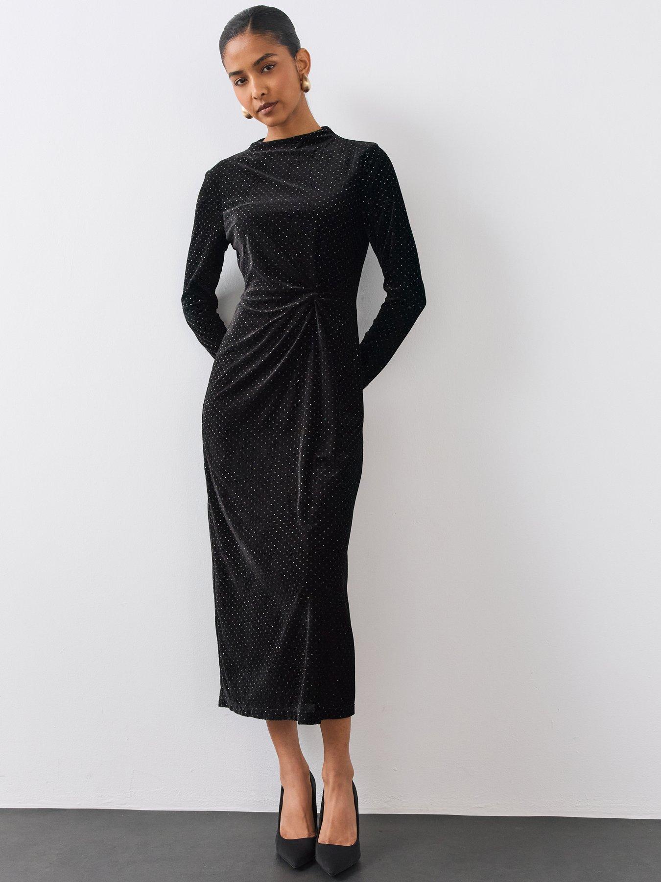 Image 1 of 7 of The Very Collection Womens Twist Waist Hot Fix Midi Dress - Black