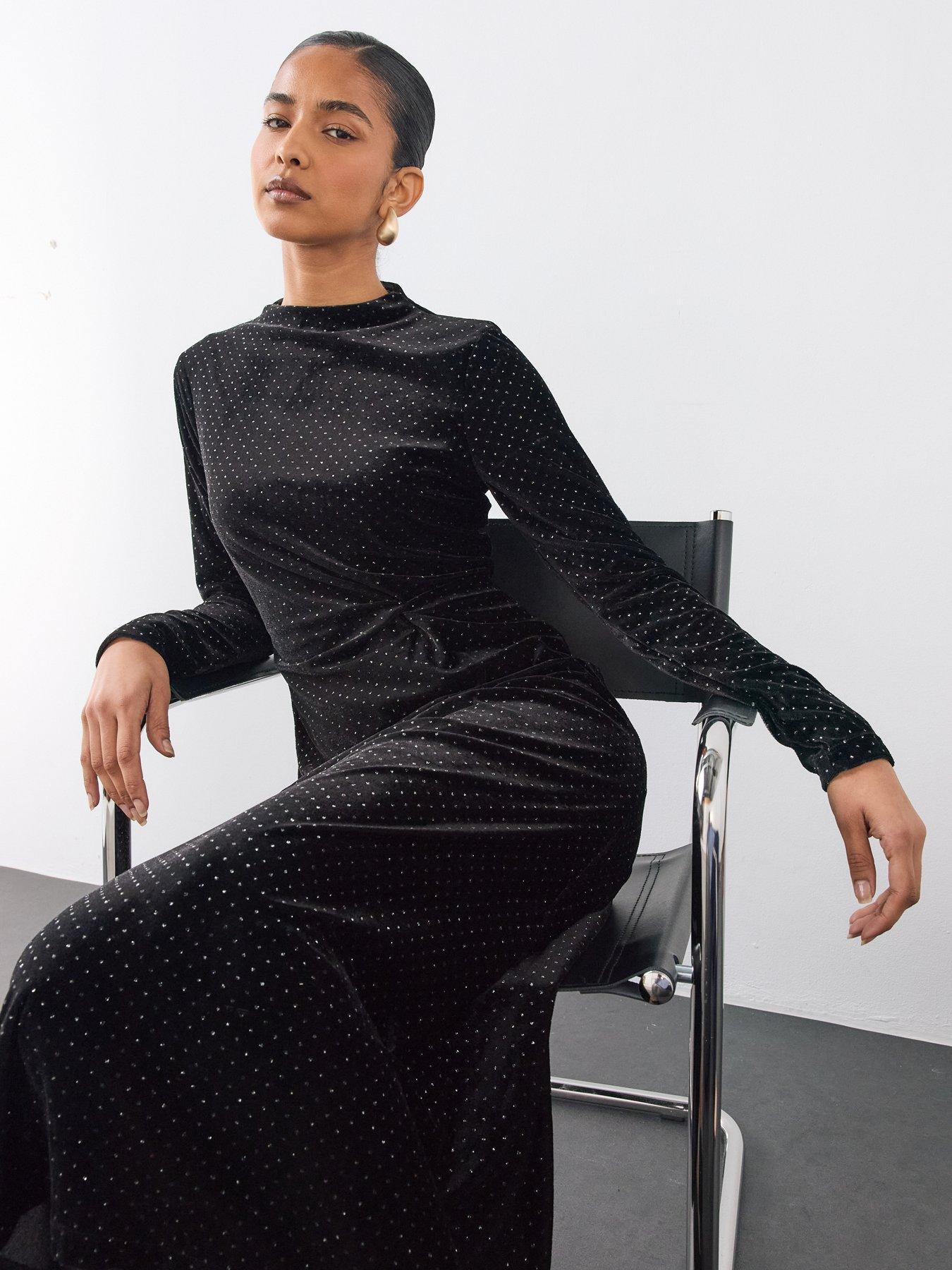 Image 3 of 7 of The Very Collection Womens Twist Waist Hot Fix Midi Dress - Black