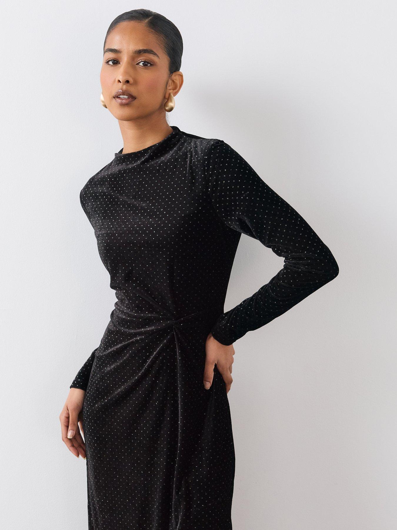 Image 4 of 7 of The Very Collection Womens Twist Waist Hot Fix Midi Dress - Black