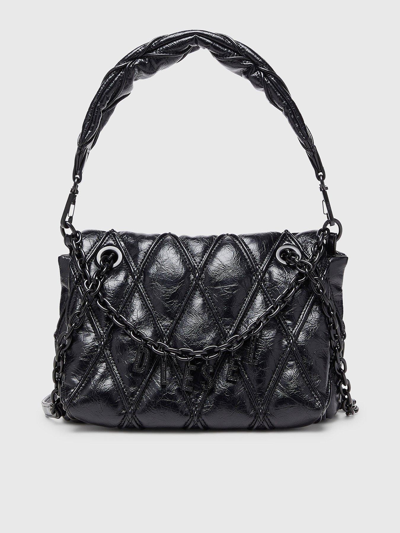 Image 1 of 5 of Diesel Womens Charm-D Quilted Chain Shoulder Bag - Black