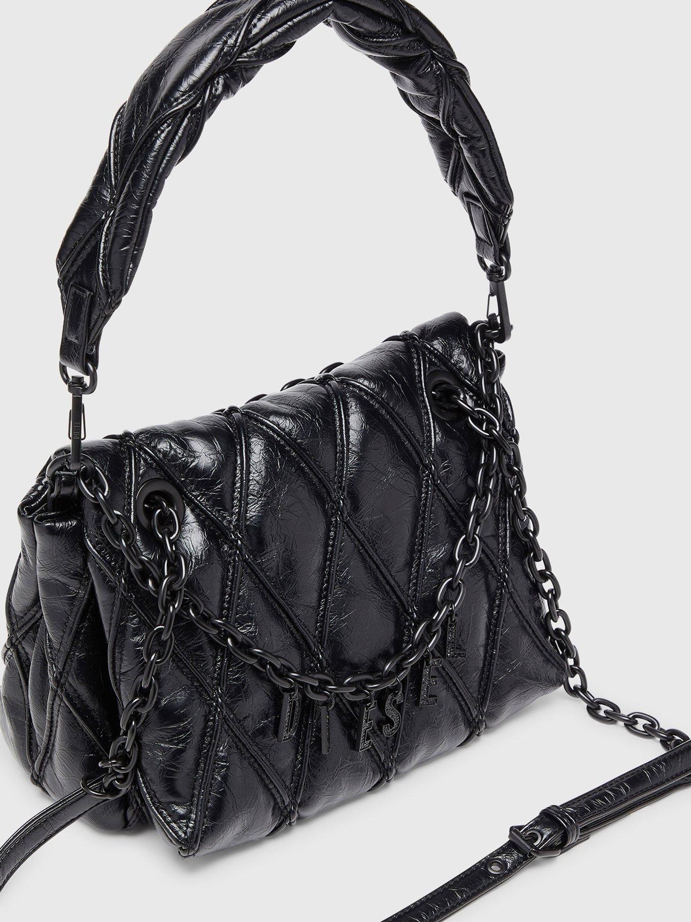 Image 5 of 5 of Diesel Womens Charm-D Quilted Chain Shoulder Bag - Black