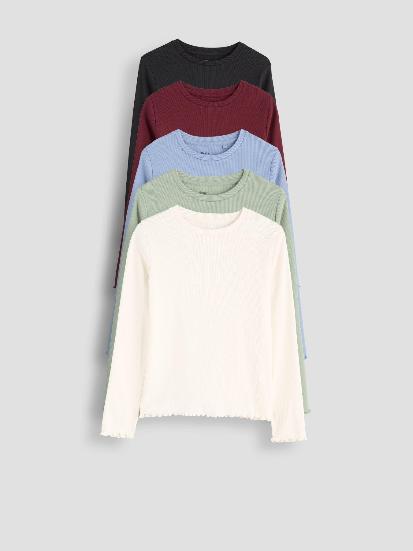 Image 1 of 6 of The Very Collection Girls 5 Pack Rib Long Sleeve Basic Tops (3 - 16 years)