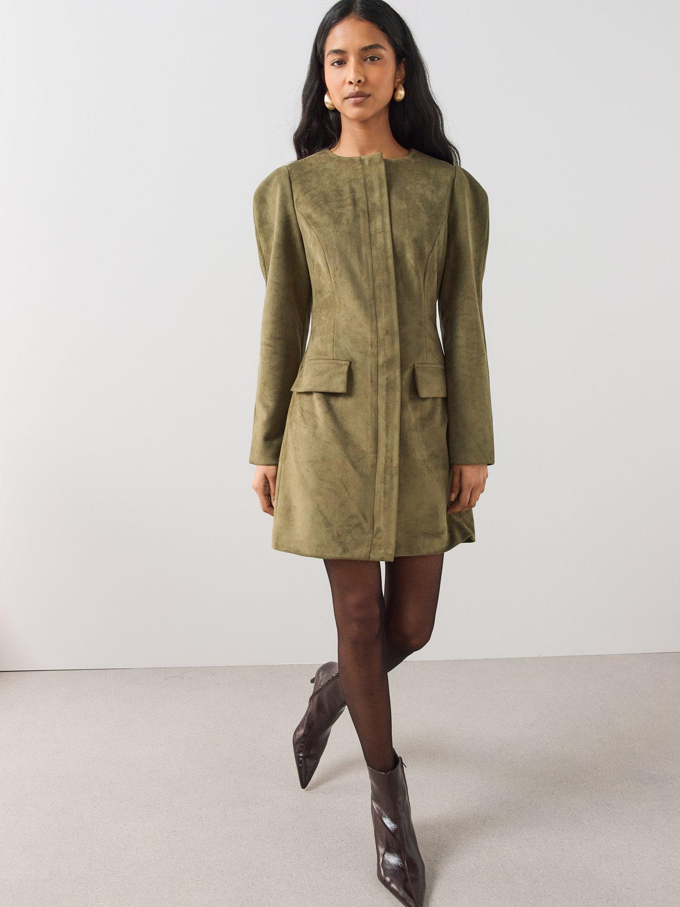 Image 1 of 7 of The Very Collection Womens Faux Suede Puff Sleeve Mini Dress - Green