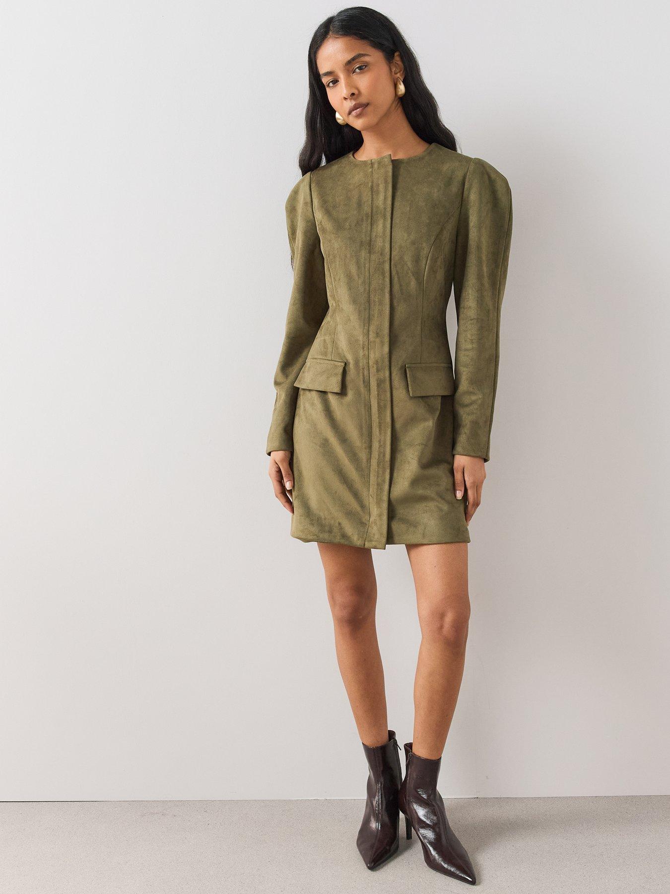 Image 3 of 7 of The Very Collection Womens Faux Suede Puff Sleeve Mini Dress - Green