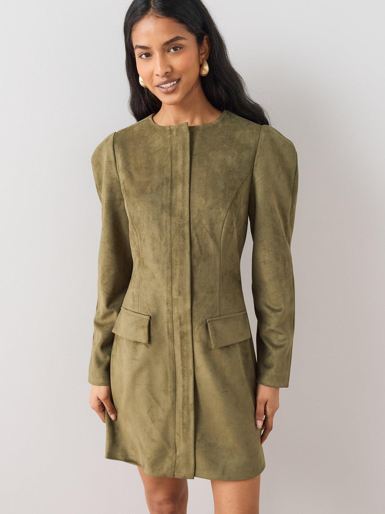 Image 4 of 7 of The Very Collection Womens Faux Suede Puff Sleeve Mini Dress - Green