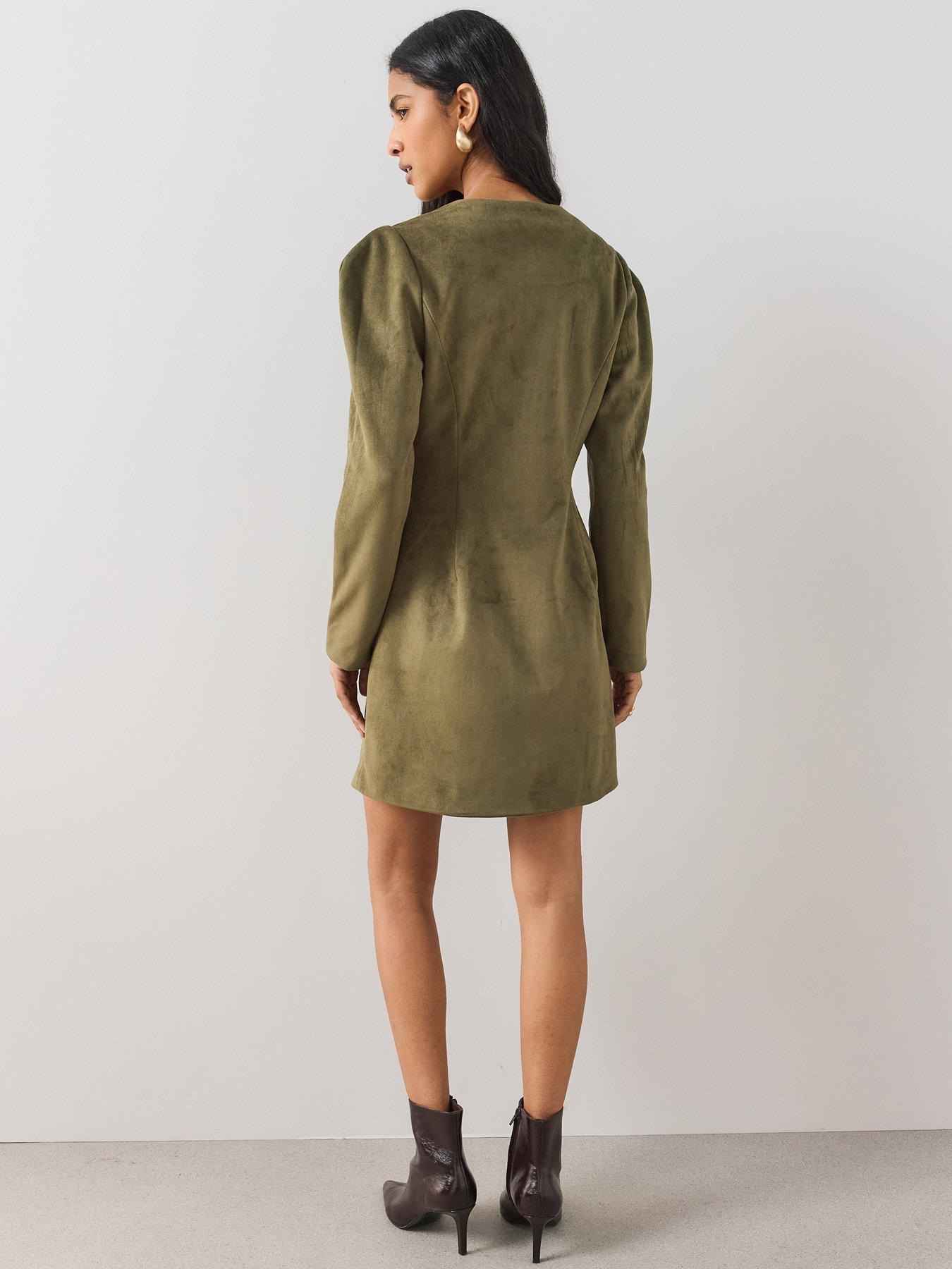 Image 5 of 7 of The Very Collection Womens Faux Suede Puff Sleeve Mini Dress - Green