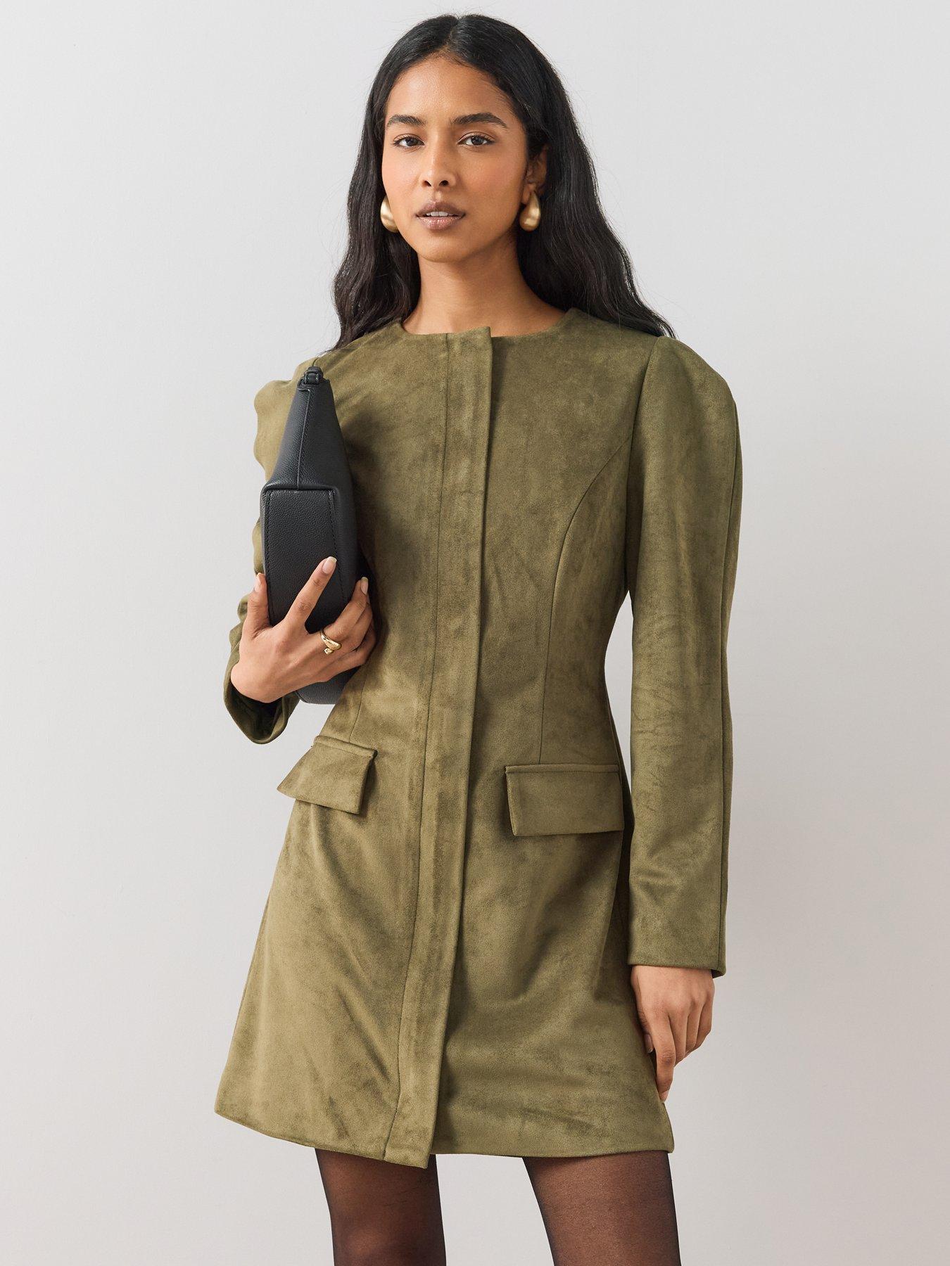 Image 6 of 7 of The Very Collection Womens Faux Suede Puff Sleeve Mini Dress - Green