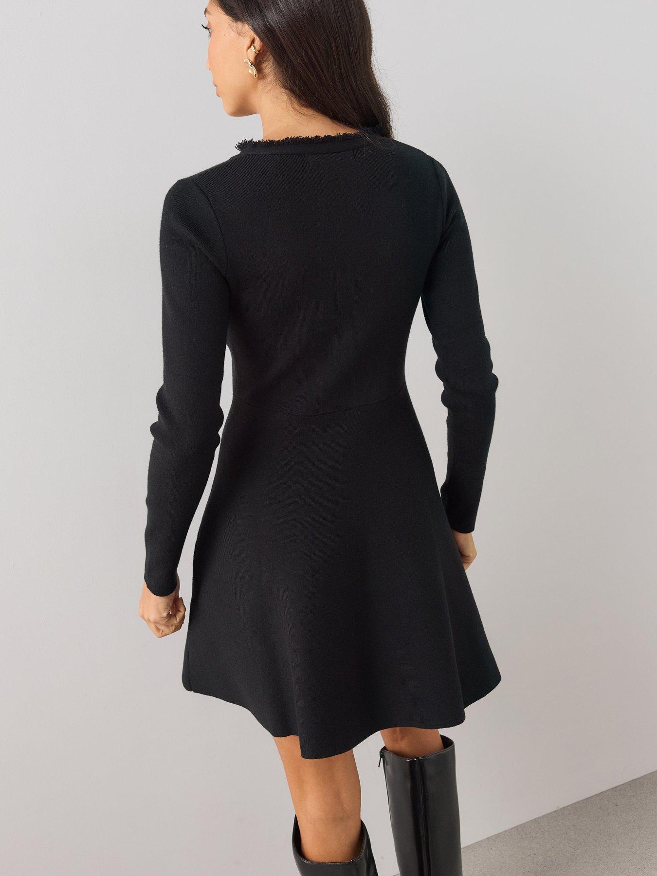 Image 2 of 7 of The Very Collection Womens Compact V-Neck Button Front Dress - Black
