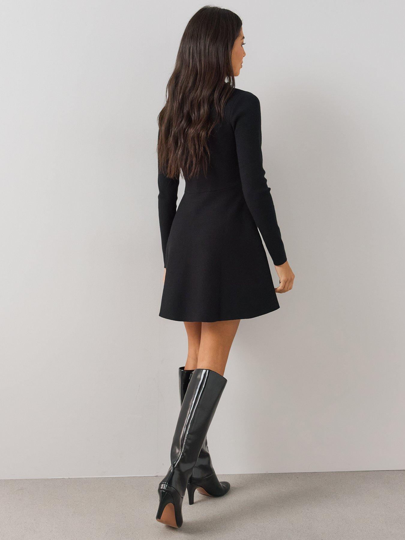 Image 5 of 7 of The Very Collection Womens Compact V-Neck Button Front Dress - Black