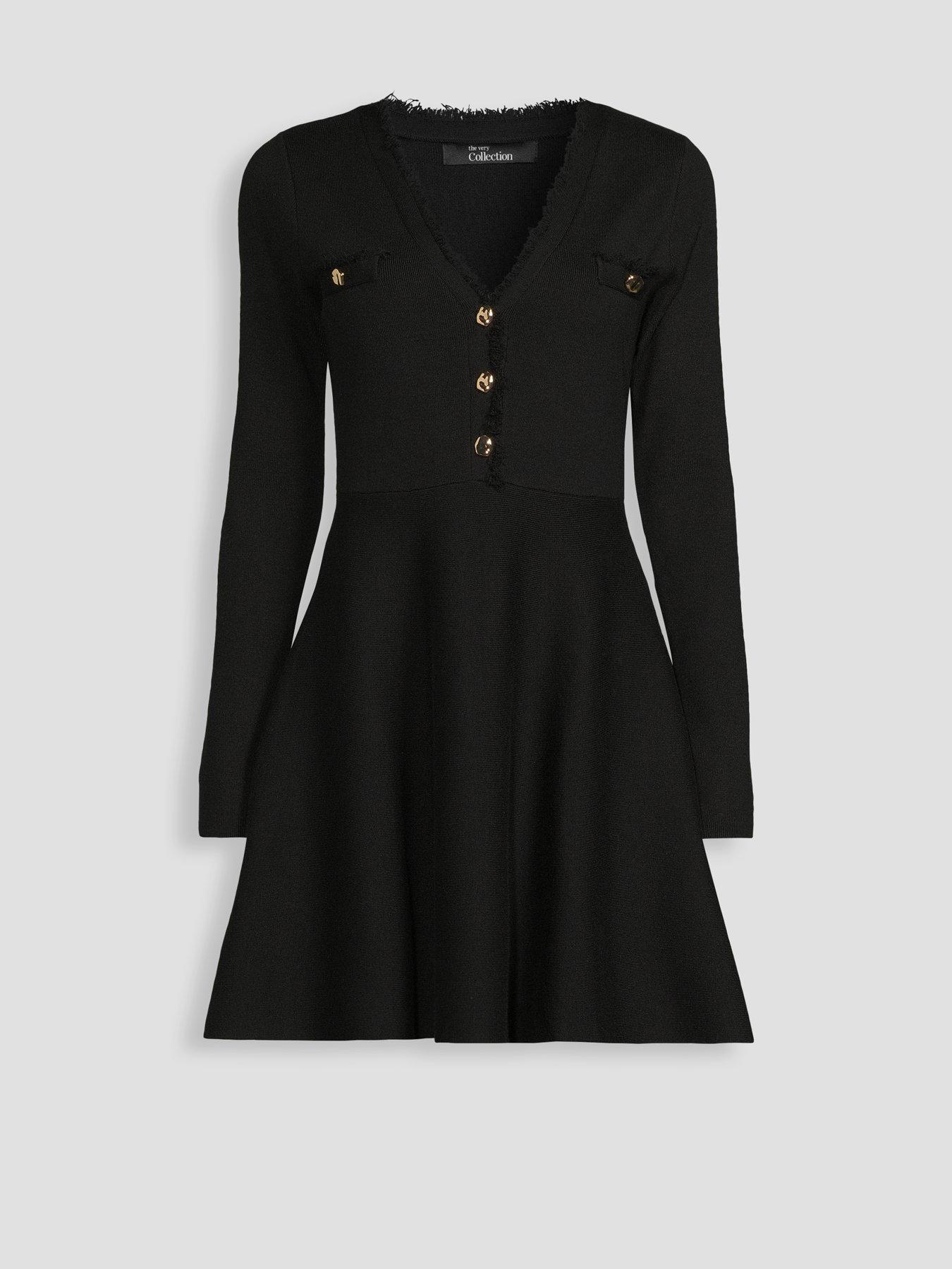 Image 7 of 7 of The Very Collection Womens Compact V-Neck Button Front Dress - Black