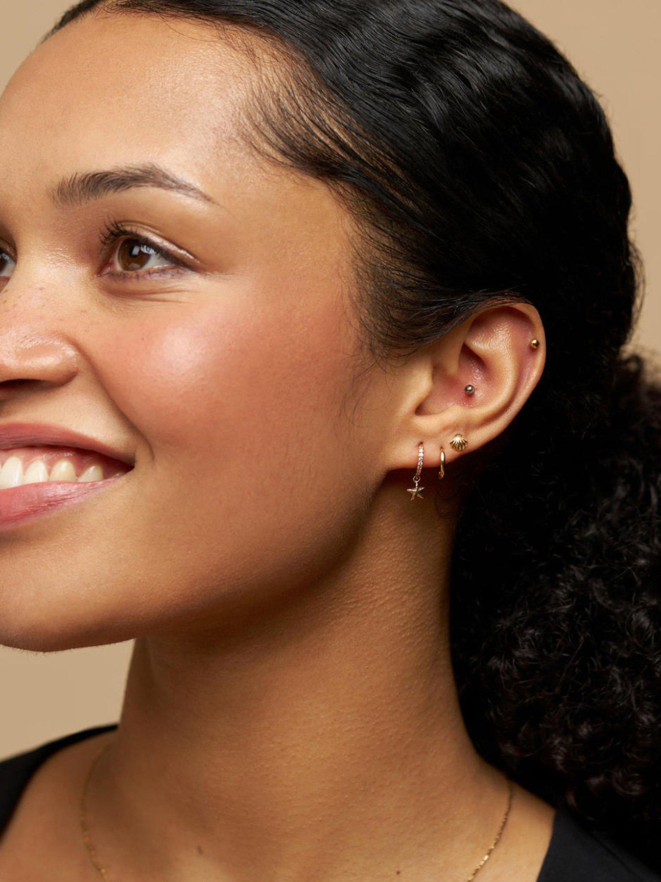 Orelia Pave & Starfish Micro Hoop Earrings